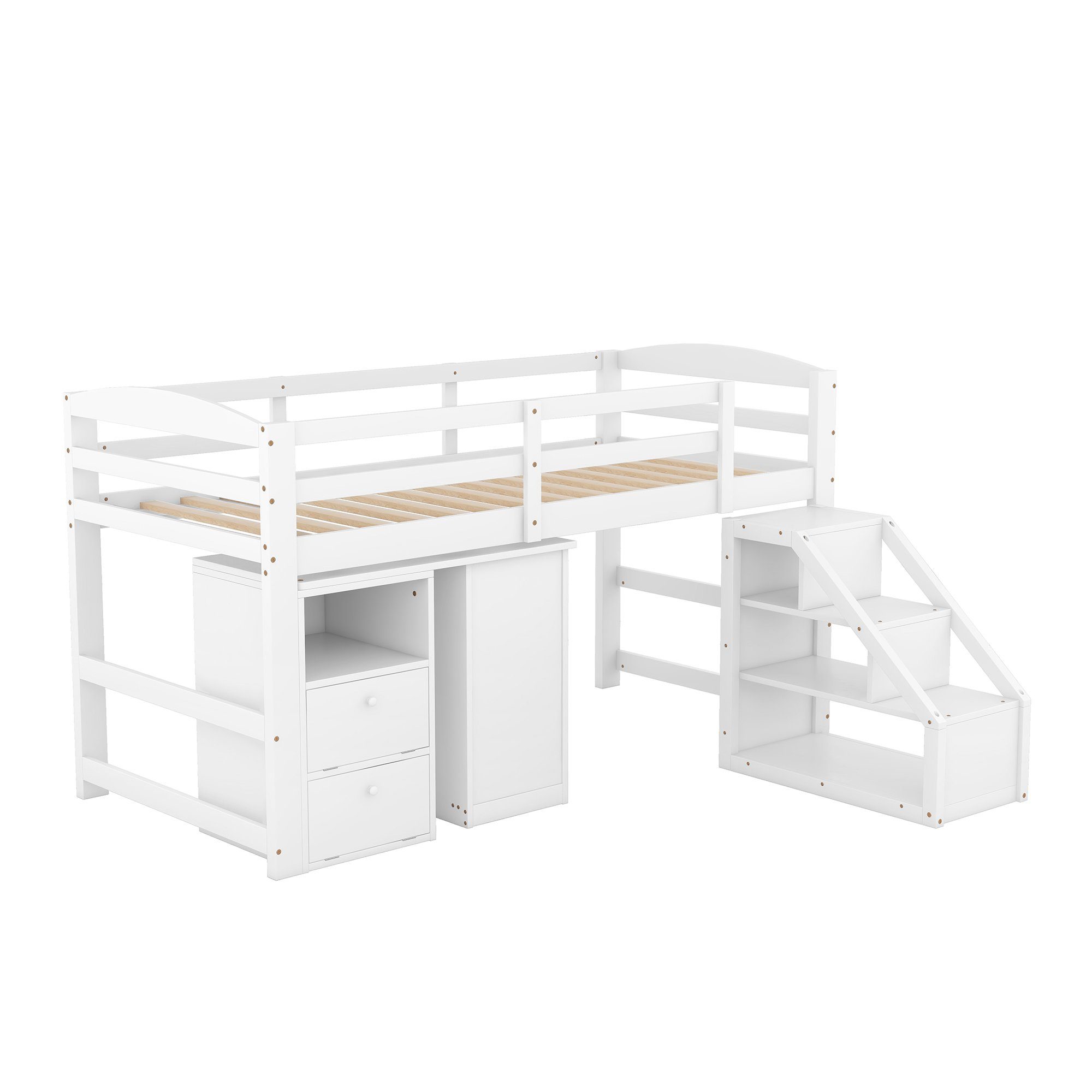 x Treppe), Kinderbett Multifunktionsschreibtisch Ohne Matratze integriertem mit Funktionsbett und 200 REDOM Bett Hochbett Einzelbett Gästebett cm, (90