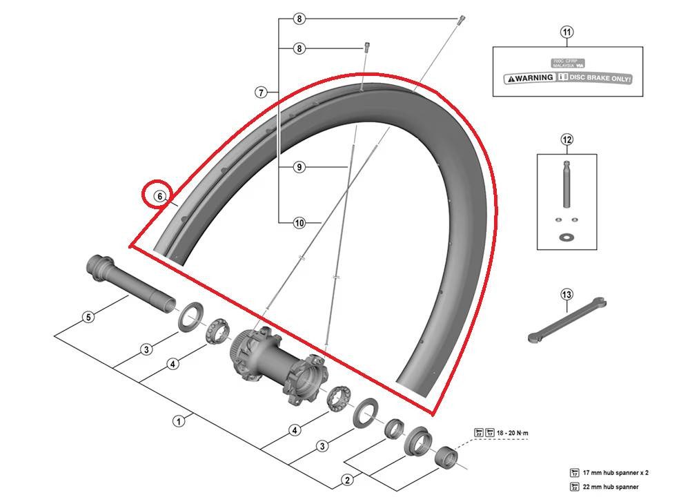 Shimano Felgenbremse SHIMANO RIM FOR COMPLETE WHEEL FOR WH-R9270-C50-TU FRONT Felge - 12MM