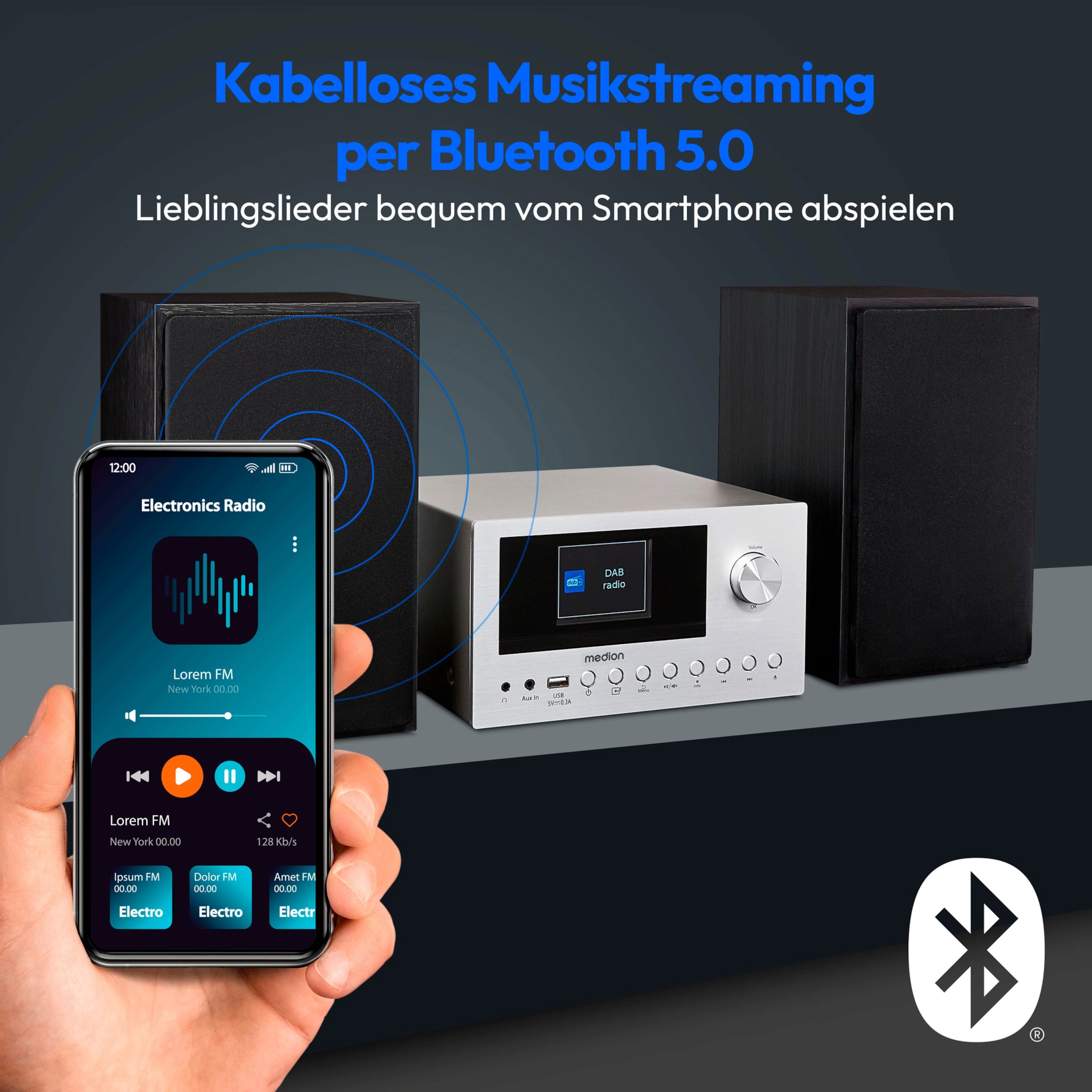 Medion® Audio-System Internet/DAB+ Micro-Audio-System MEDION® LIFE® P85003 (MD85008) (15 W, A2DP Bluetooth, Bluetooth, P85003)
