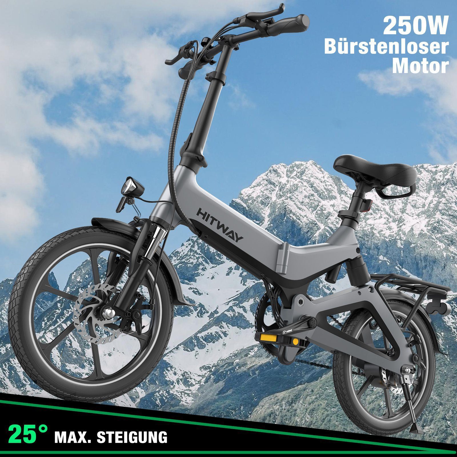 Thumbnail - HITWAY E-Bike Faltrad, 250W bürstenloser Motor, Elektrofahrrad 16" 36V/7.8Ah 250W 30-60km Klappräder
