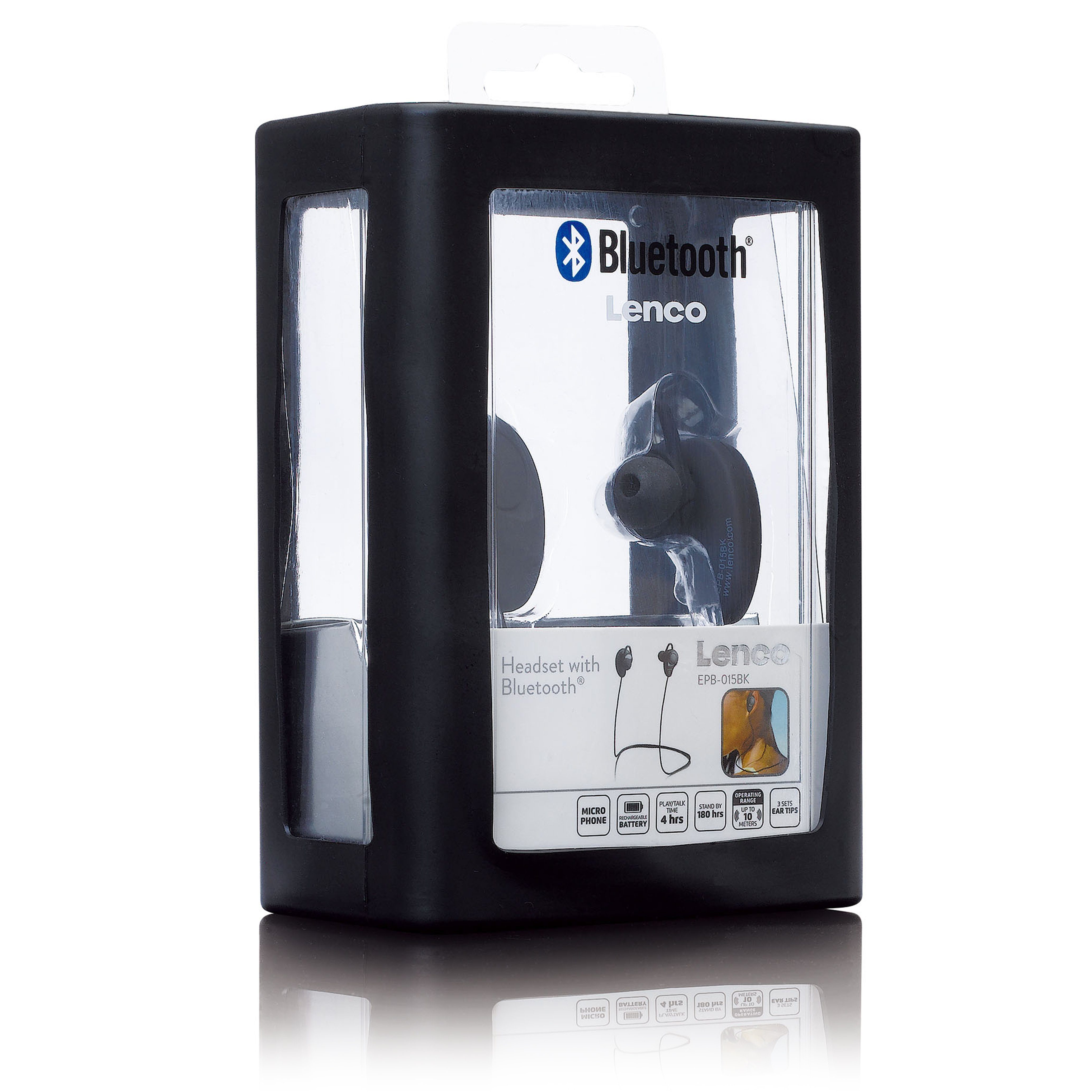 Lenco EPB-015BK In-Ear-Kopfhörer (Bluetooth, 10m Empfang, 4h. Akku - 180h. Standby & integriertes Mikrofon, Schwarz)