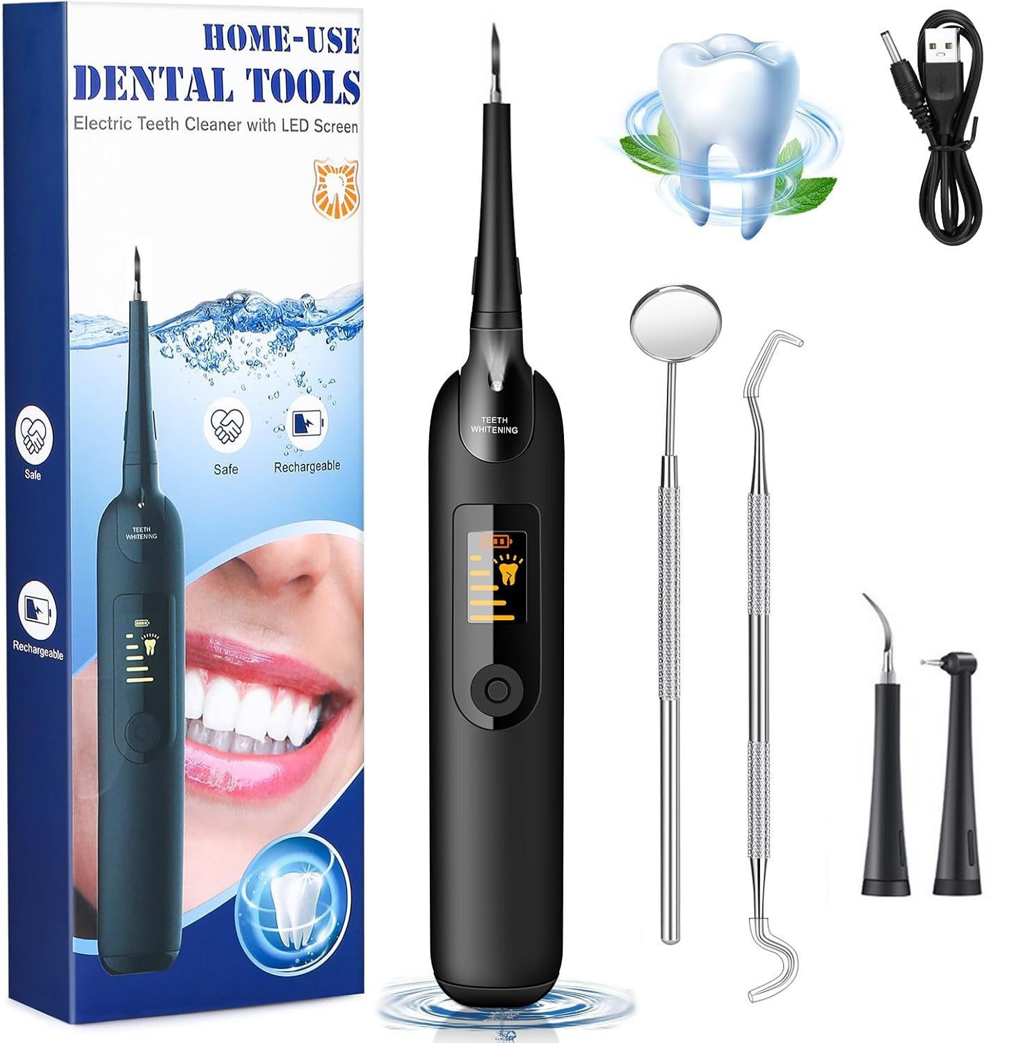BlingBin Schall-Zahnreinigungsgerät Zahnsteinentferner Zahnreinigung Set Mensch für Pflege von Zahn, 1er Set, Ultraschall Electric Zahnbürste für Pflege von Zahn zu Hause