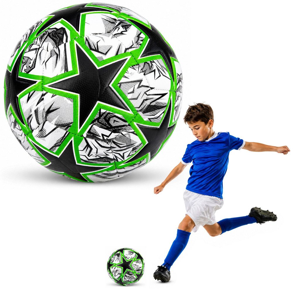 LEAN TOYS Fußball Trainingsball Spielball Freizeitball (Spar-Set, 1-St., 22 cm robust), Größe 5, 22 cm, Sternen-Optik, Rasenplatz