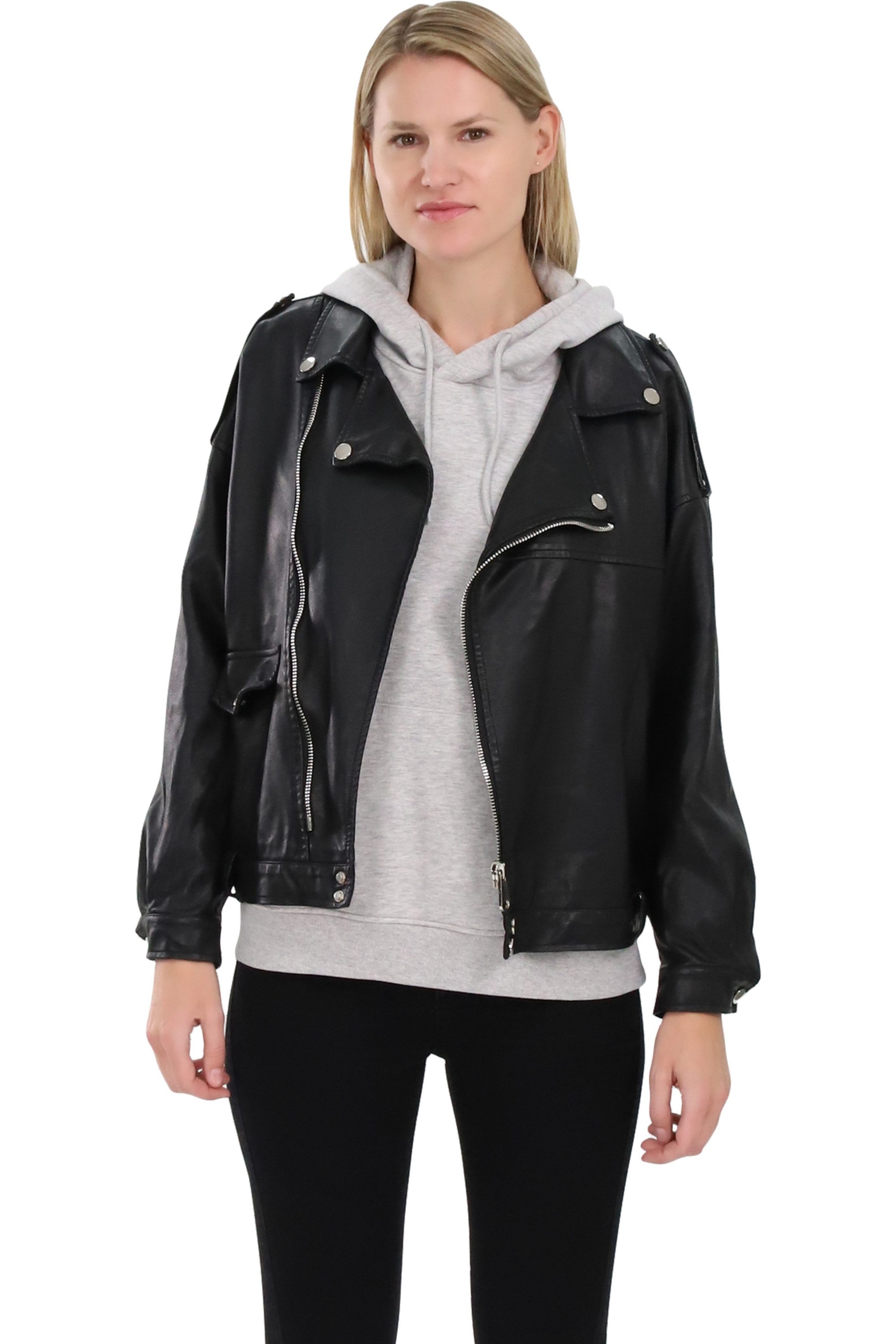Lederimitatjacke malito Damen Jacke Kunstleder, Oversized Jacke, lässige Bikerjacke