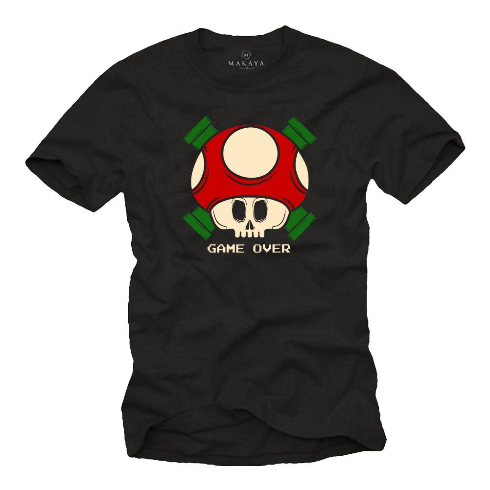 T-Shirt Herren Gamer Motiv Mario Game Over Computer Geschenke Männer Retro