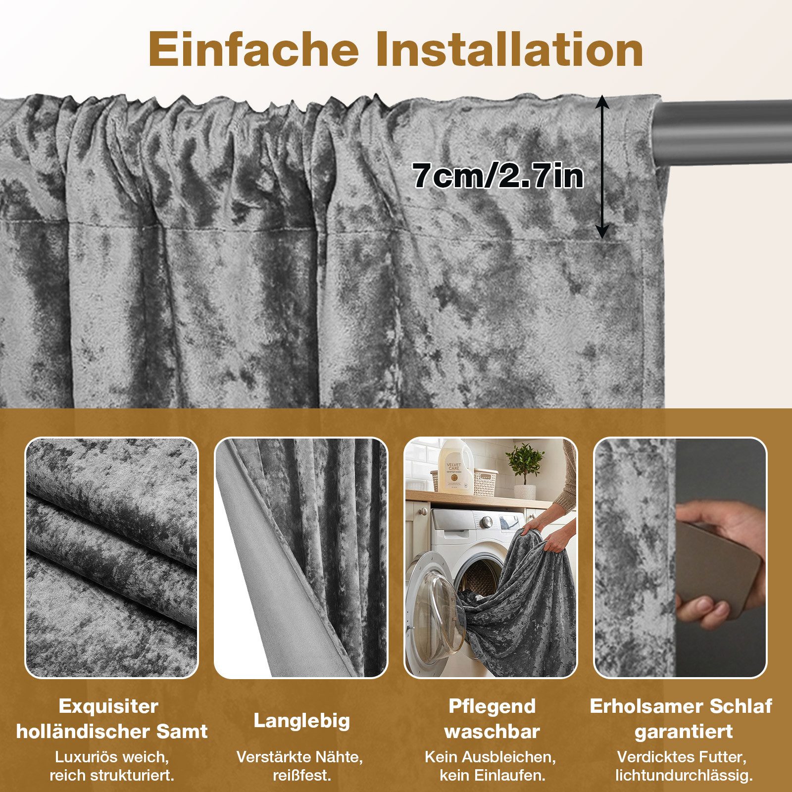 Lapamax Gardine Samtvorhang Kräuselband 2er set, Velvet Samt Curtains (2 St), Stangendurchzug, abdunkelnd, für Wohnzimmer Schlafzimmer – Bild 5 von 5