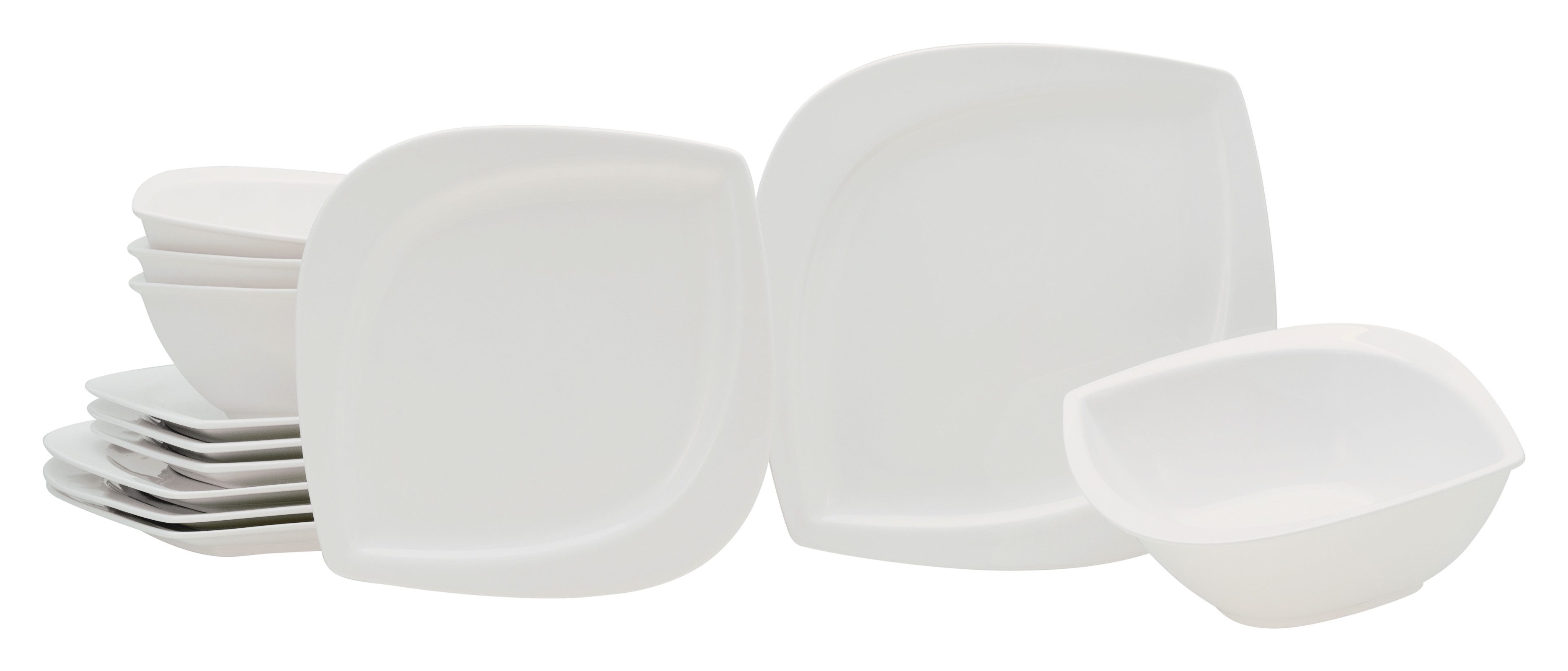 CreaTable Tafelservice Melbourne (12-tlg), 4 Personen, Porzellan, Teller Set, blattförmiger Charakter mit extra großer Essfläche