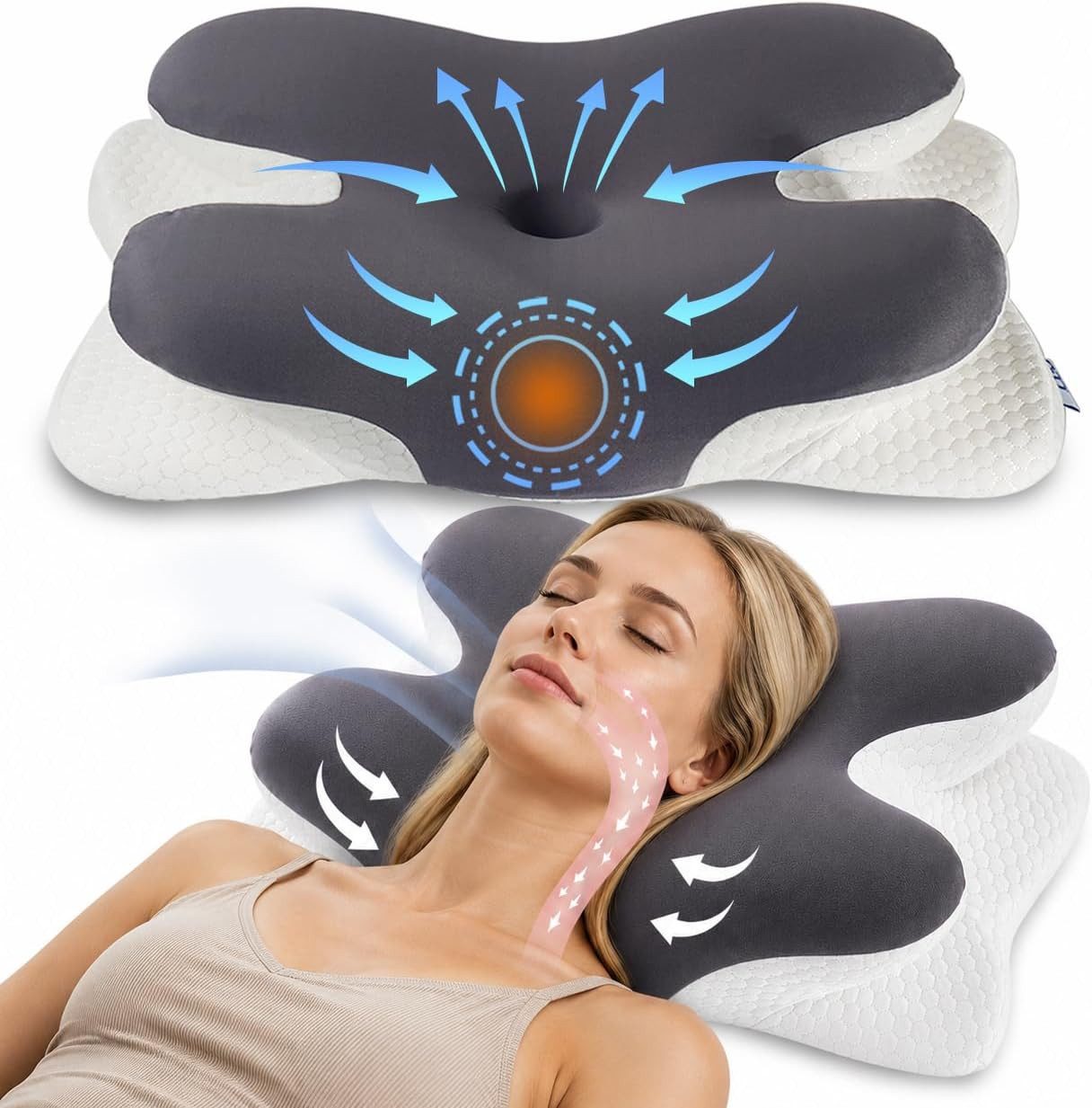 Esun Kopfkissen Orthopädisches Nackenkissen Ergonomisches Memory Foam, Mit Reisetasche, Füllung: 100% Memory Foam, Rückenschlafer, Bauchschlafer, Seitenschlafer, Set, Praktische Reisetasche für Nackenkissen, für Seiten Rücken & Bauchschläfer, Nackenkissen