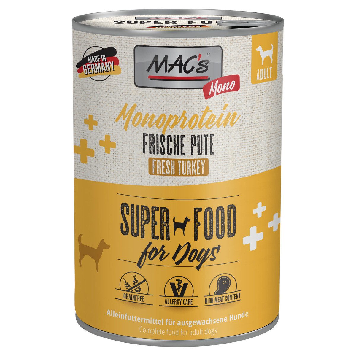 MAC'S Mono Sensitive mit Pute für Hunde 400 g - 6 Stück, Nassfutter für: Hund