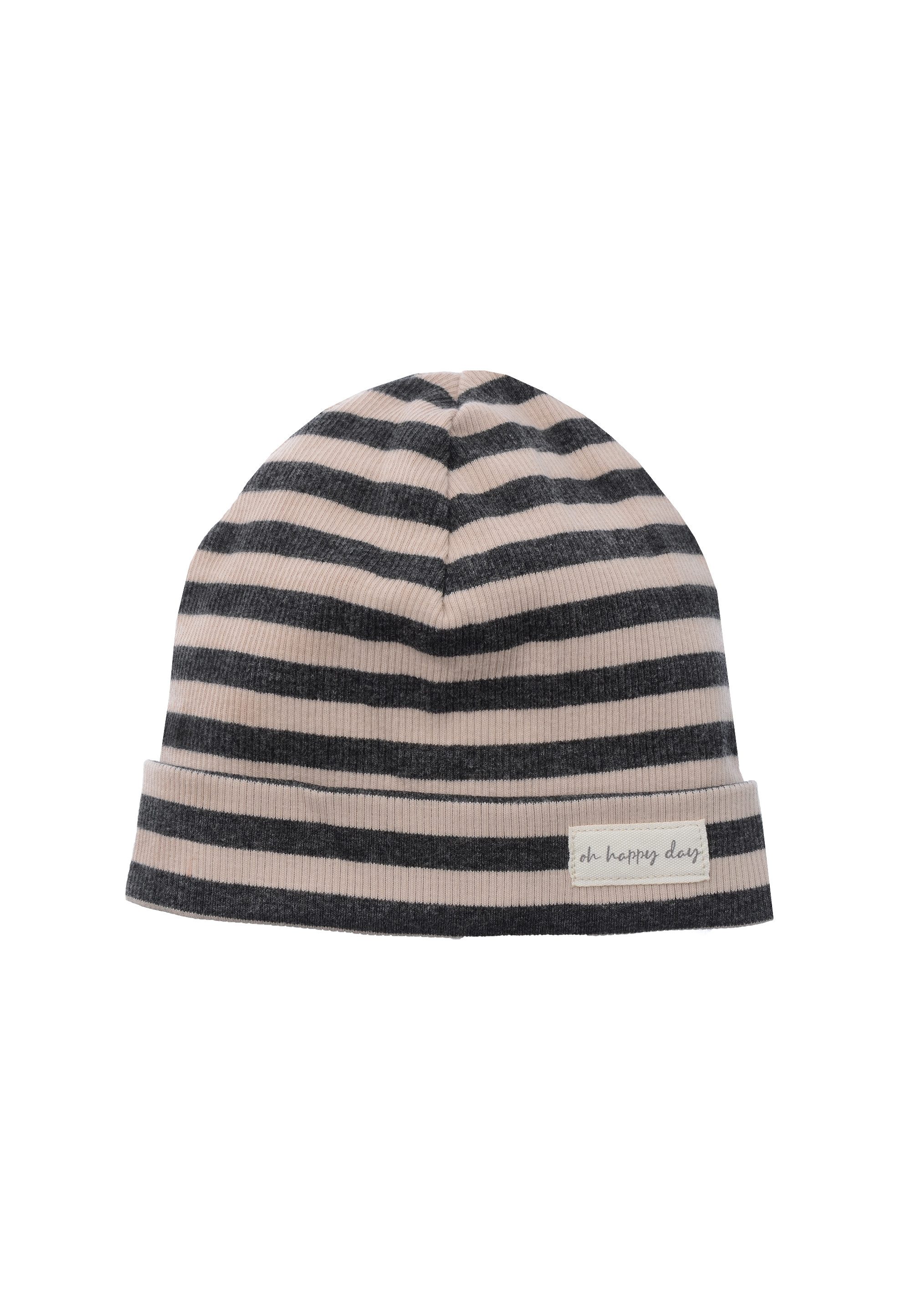 LILIPUT Strickmütze graumelange und beige gestreift mit niedlichem Patch mehr