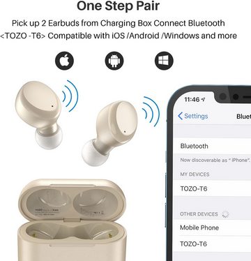 TOZO Kabellos Touch Control mit Kabellosem Ladecase, IPX8 Wasserdicht In-Ear-Kopfhörer (Schnurlose Freiheit mit Bluetooth 5.3 für eine stabile und zuverlässige Verbindung., Ohrhörer Bluetooth, Integriertem Mikrofon, Premium-Tiefbass für Sport)