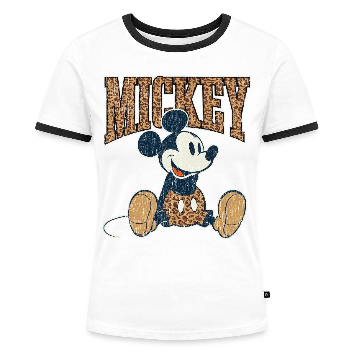 Spreadshirt T-Shirt Mickey & Minnie Mickey Mouse Leo Look Frauen Kontrast T-Shirt (1-tlg)