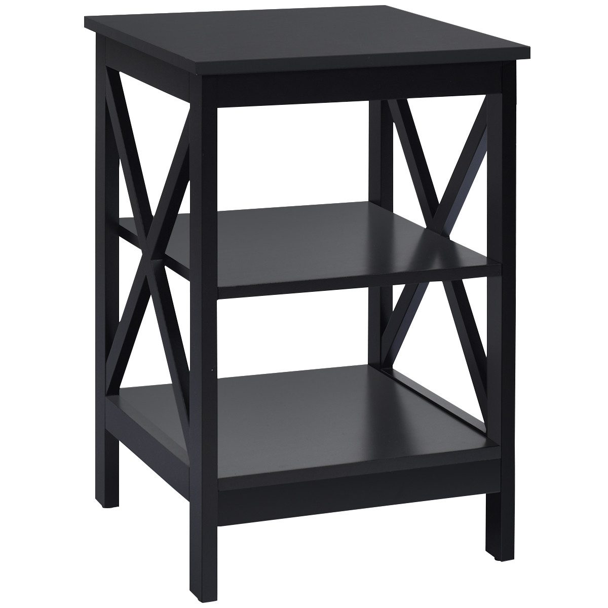 COSTWAY Nachttisch (1-St), 3 Ebenen, X-förmig, Holz 40 x 40 x 61cm