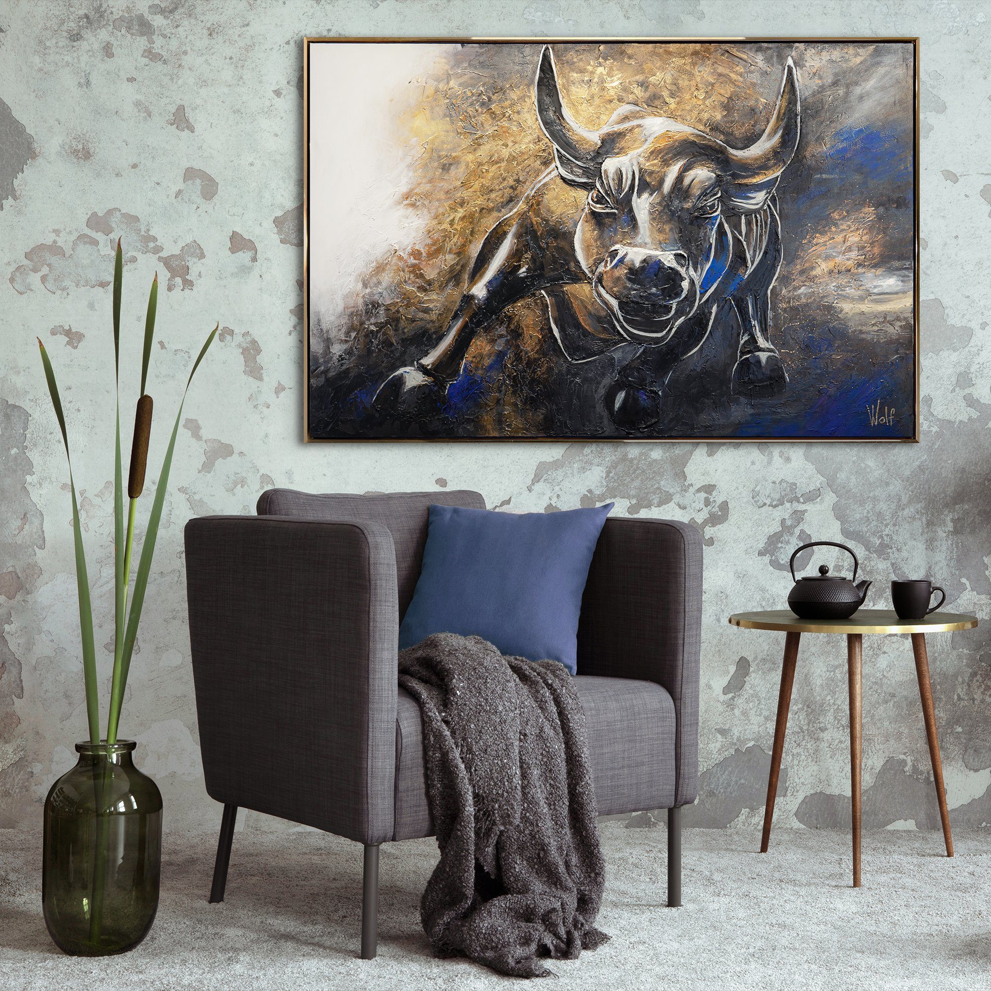 der YS-Art Tiere Gold Symbol Mit Furchtlosigkeit, in Rahmen Gemälde