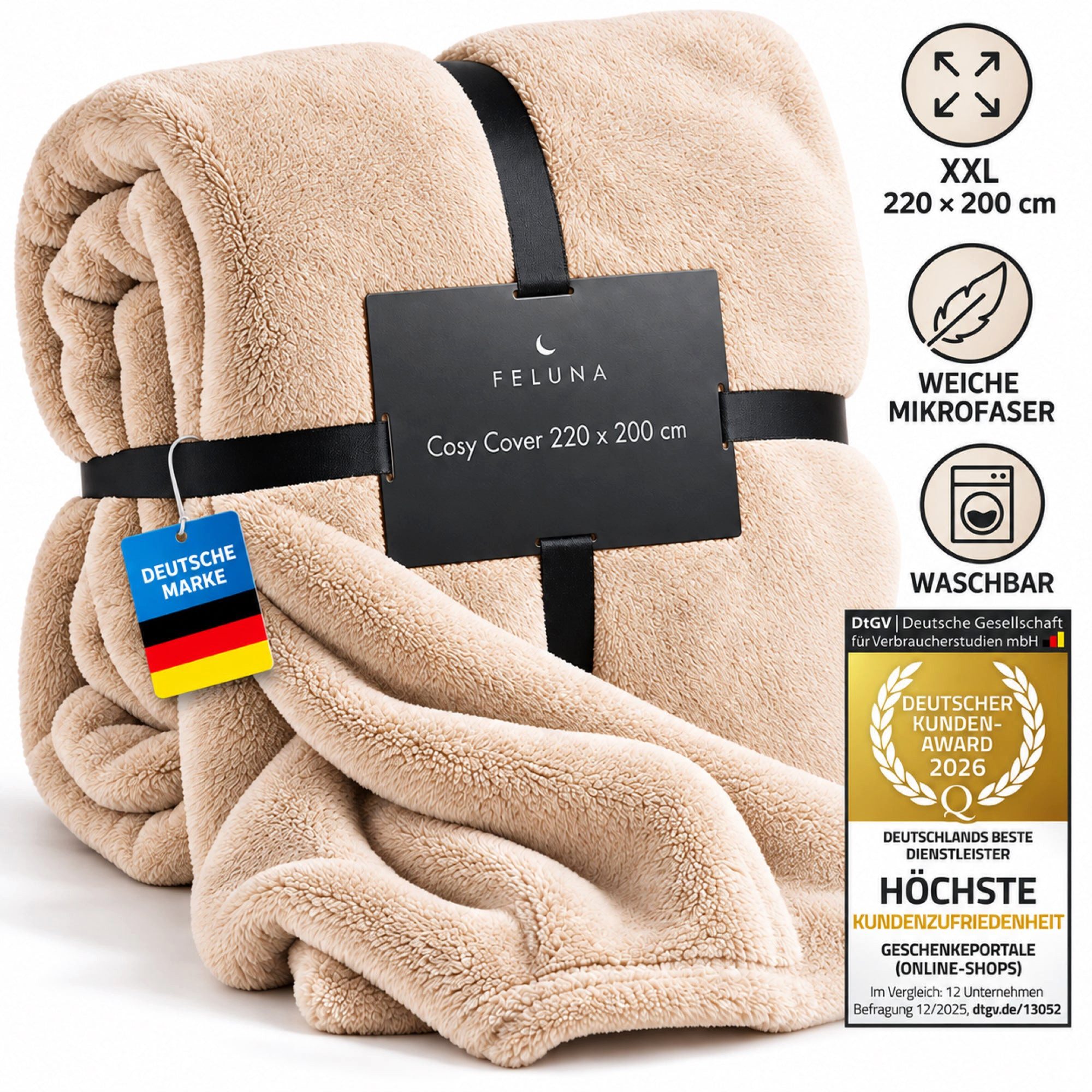 Wohndecke FELUNA Coral Fleece Kuscheldecke XXL – Superweicher Cashmere-Touch, Feluna, Tagesdecke Kaschmir-Touch 220 x 200 cm