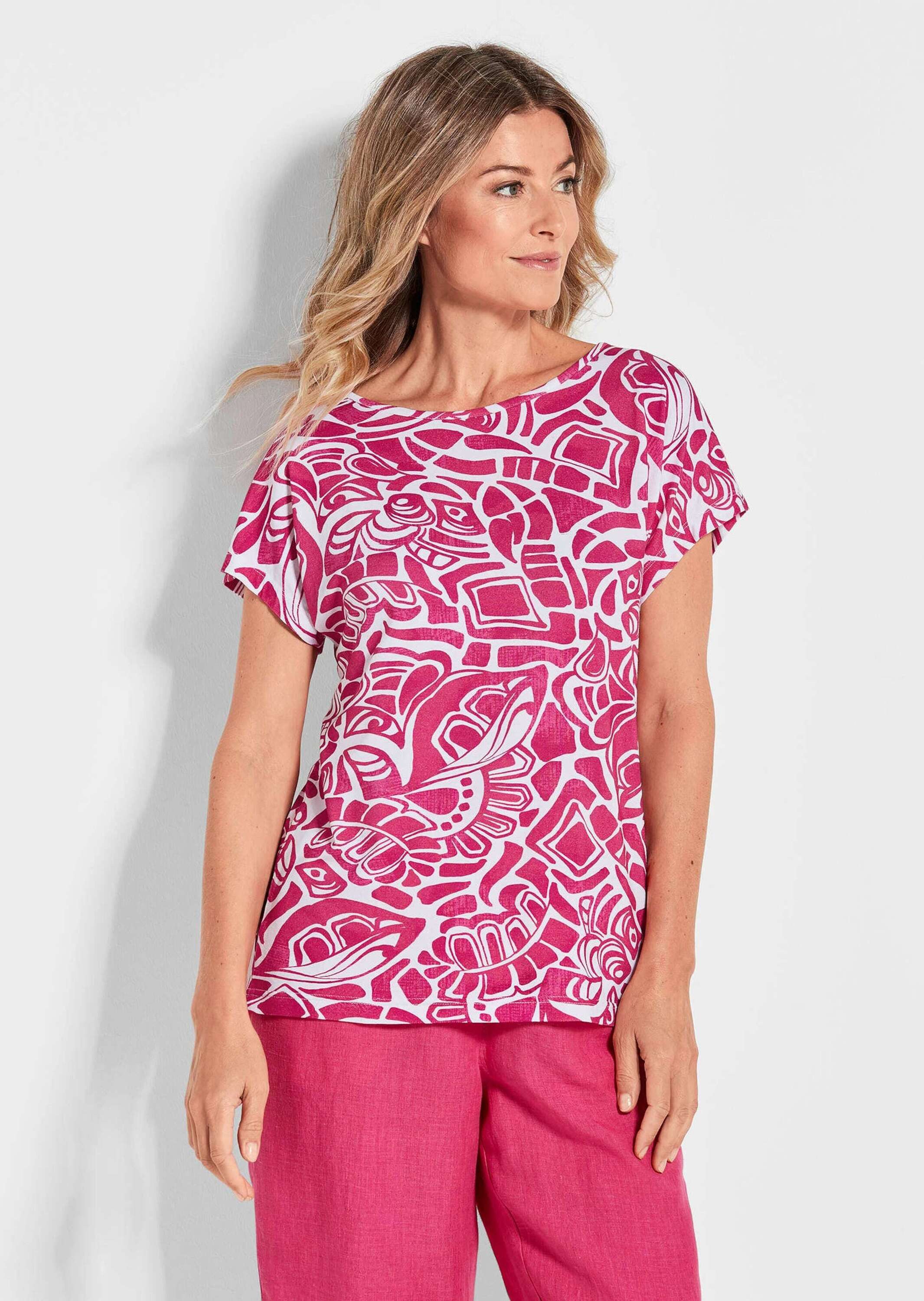 Print-Shirt Kurzgröße: Damen Oberteil Ethnoprint Kurzarm
