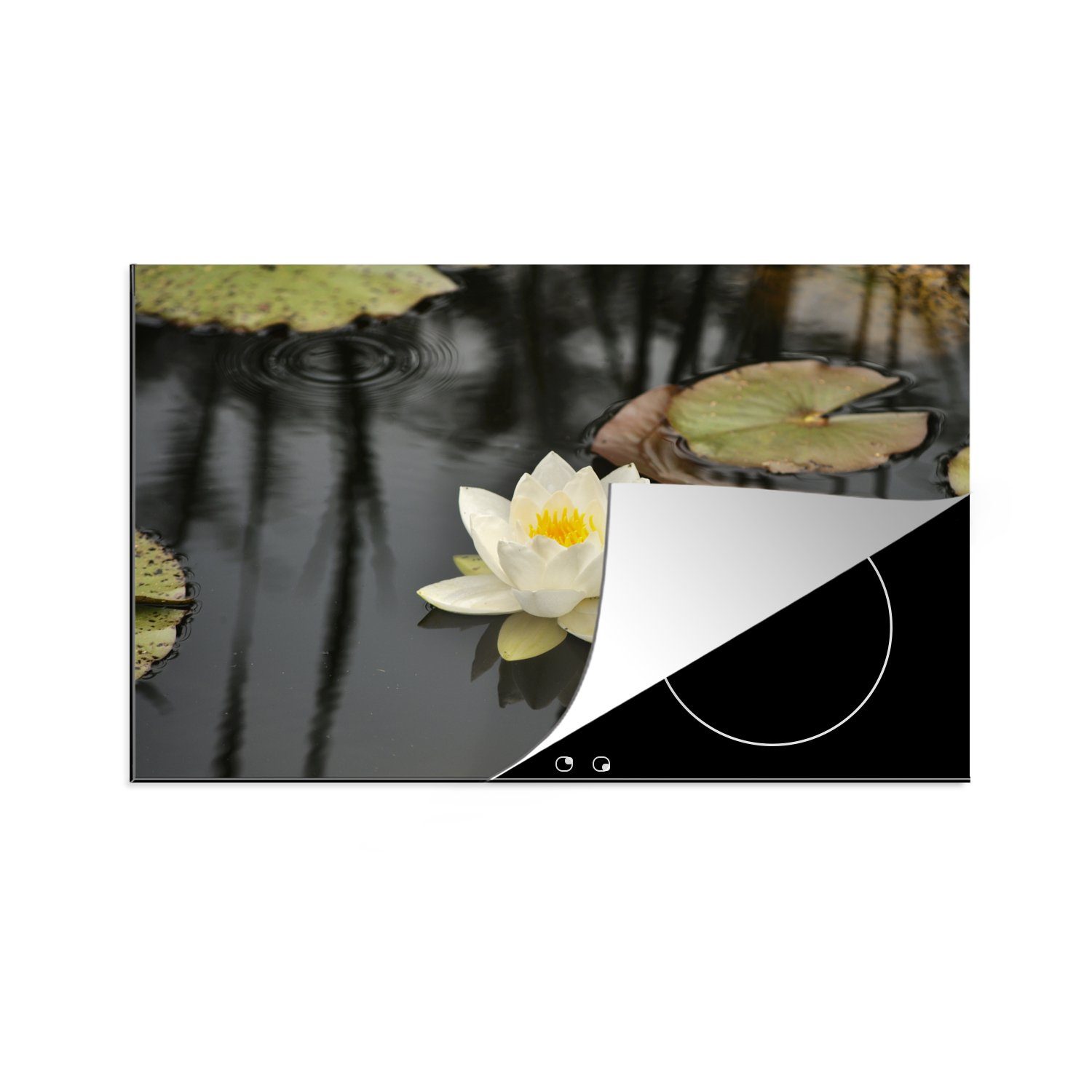 MuchoWow Herdblende-/Abdeckplatte Weißer Lotos im Wasser, Vinyl, (1 tlg), 81x52 cm, Induktionskochfeld Schutz für die küche, Ceranfeldabdeckung