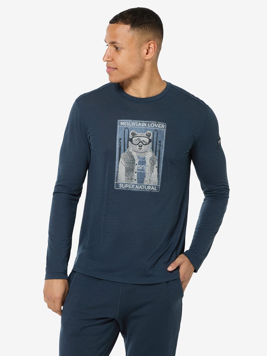 SUPER.NATURAL Langarmshirt für Herren, Merino M BEARSKI LS mit Ski-Motiv, atmungsaktiv