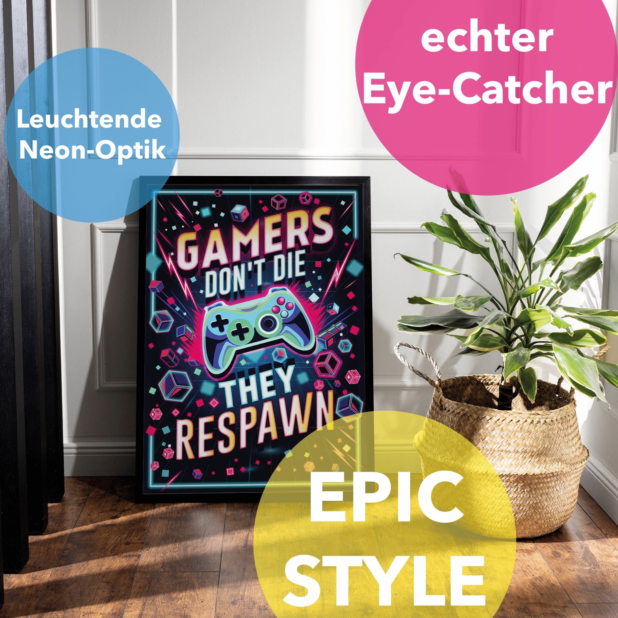 Lineo Poster Gamers Dont Die They Respawn Gaming Wandbild, Poster für Gaming-Fans Wandbild für Jugendliche & Erwachsene – Bild 5 von 5