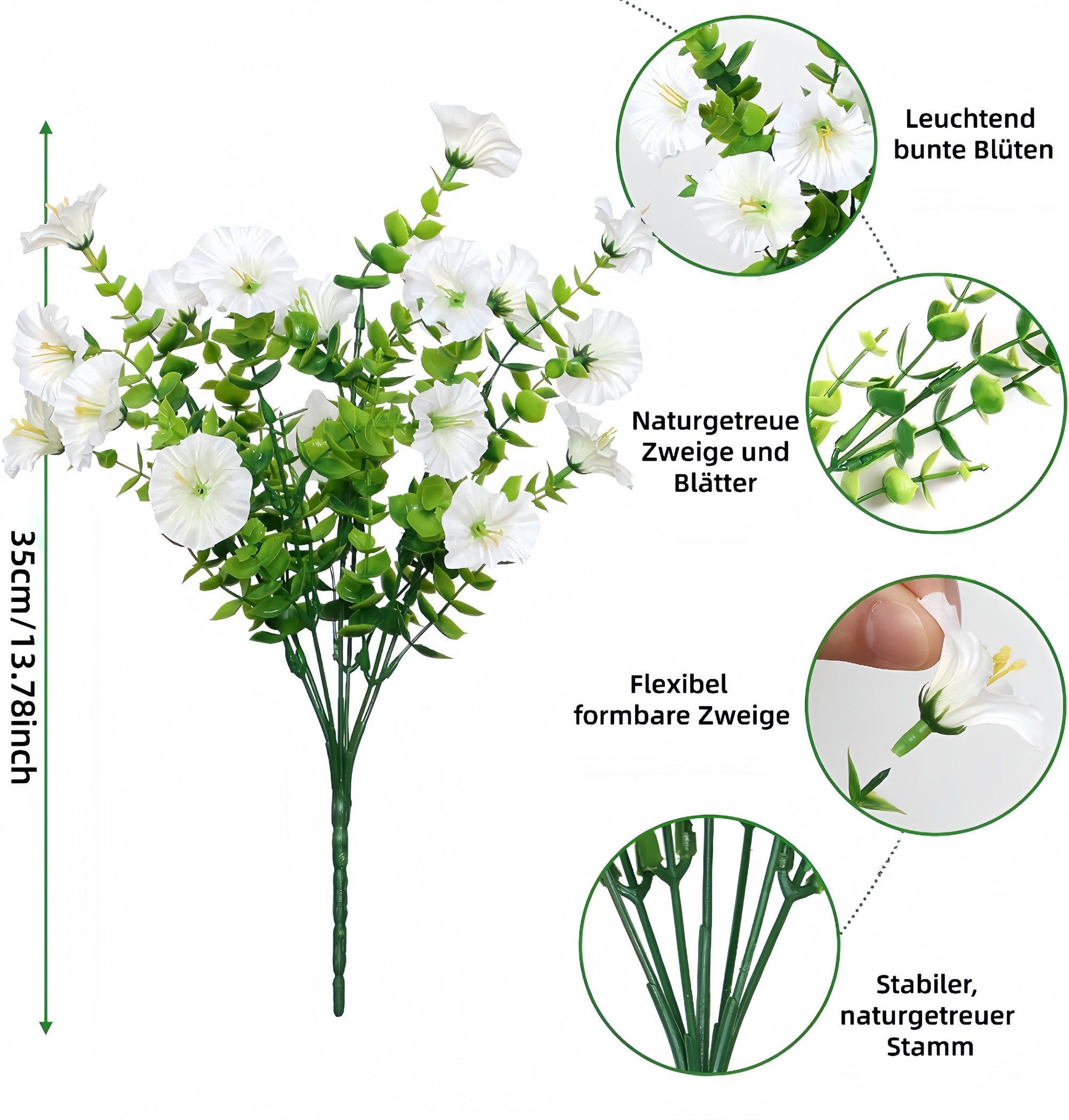 Kunstblumenstrauß 9er Set bunte künstliche Petunien für Balkon & Außenbereich, FOUORTUNATE-BEE, Künstliche Hängepetunien für Balkon- und Blumenkasten-Deko