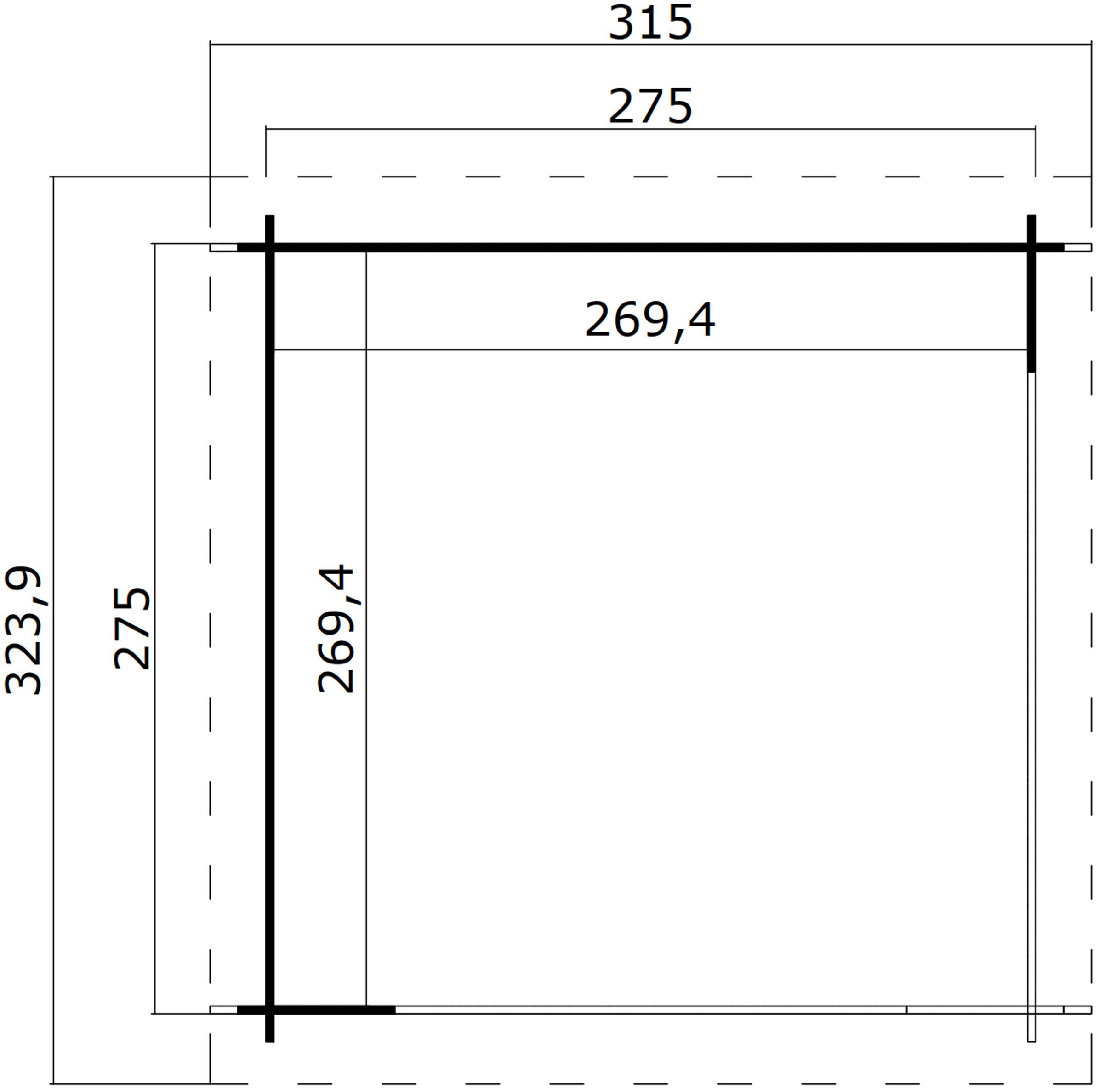 MAJA / BxT: 295x324 28mm, cm, Unterstand Lichtgrau Lounge Gartenhaus LASITA 275, Unterstand/Lounge Buffalo 2750x2750, Fundamentmass