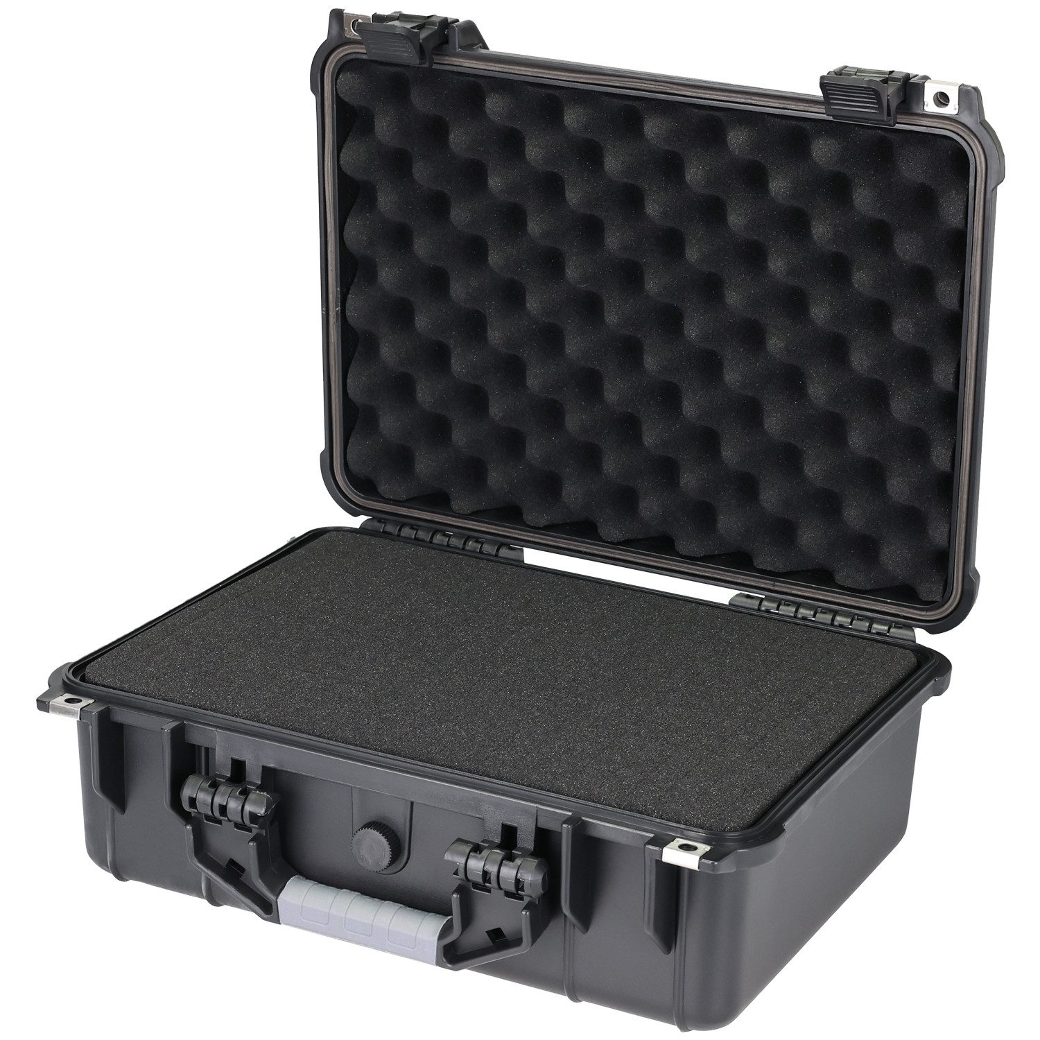 HMF Werkzeugkoffer ODK100 Outdoorkoffer mit Druckausgleichsventil und Rasterschaumstoff, Outdoor-Koffer wasserdicht und staubdicht, 41 x 32 x 17,5 cm, schwarz