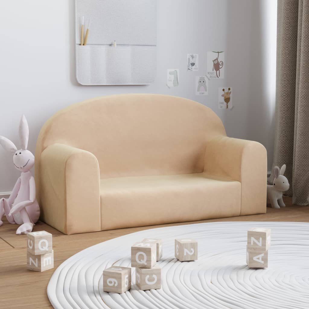 furnicato Kindersofa 2-Sitzer Creme Weich Plüsch