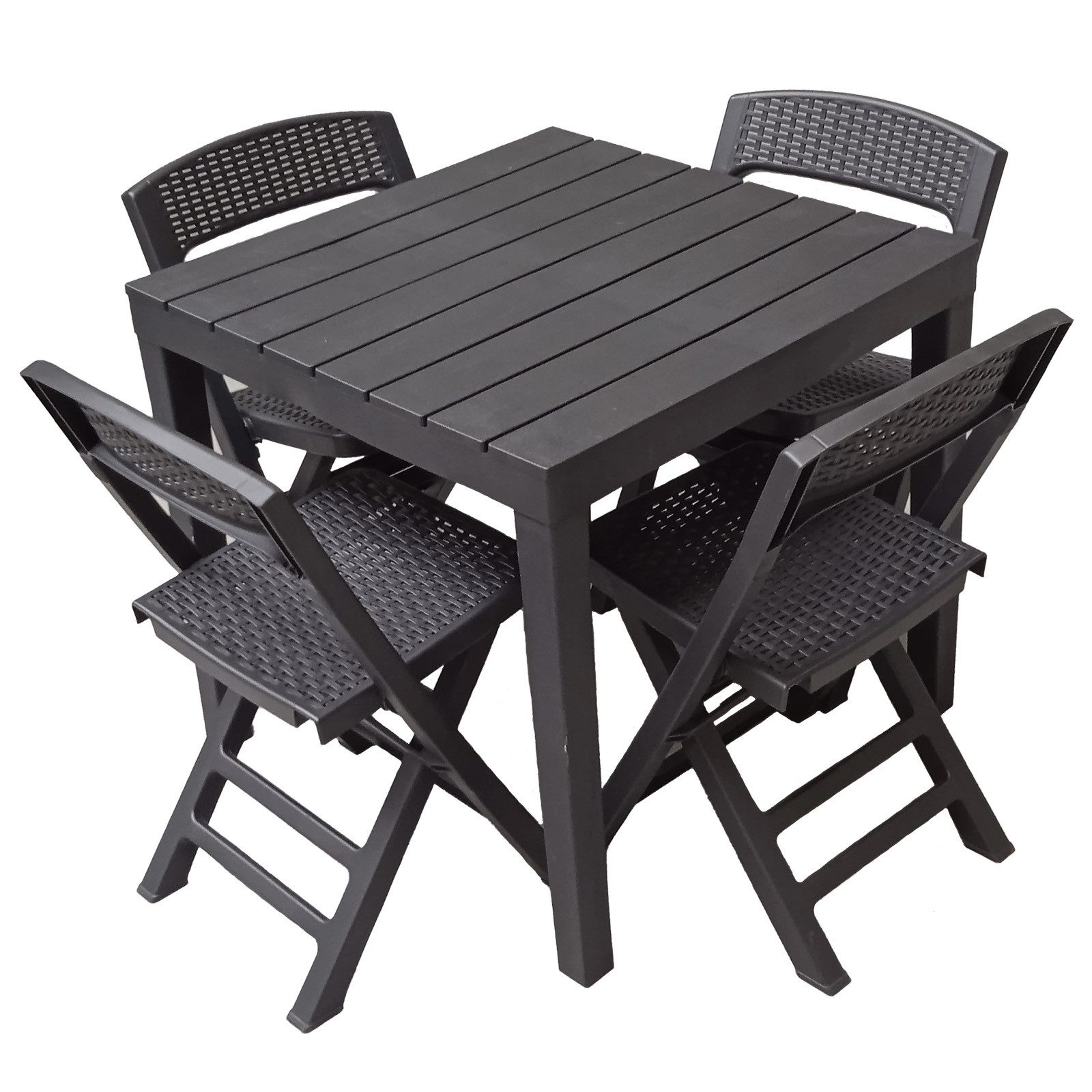 Progarden Sitzgruppe Gartenmöbel Kunststoff Anthrazit 5 Tlg. Set, (Set, 5-tlg., Tisch + 4 Klappstühle), UV-Beständig, Robust, Wetterfest, Made in Italy, Hochwertig