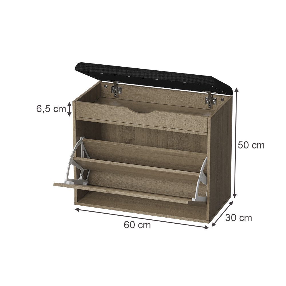 Vicco Schuhbank Schufy, Sonoma/Schwarz, 60 x 51 cm mit 2 Fächern (1-St)