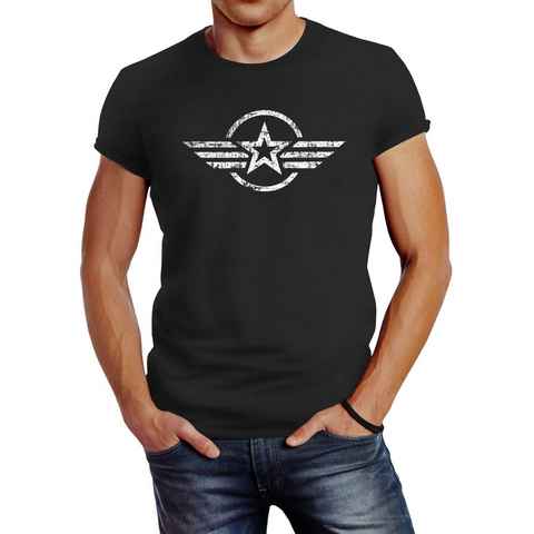 Neverless Print-Shirt Neverless® Herren T-Shirt Airforce Aufdruck Emblem Fashion Streetstyle mit Print