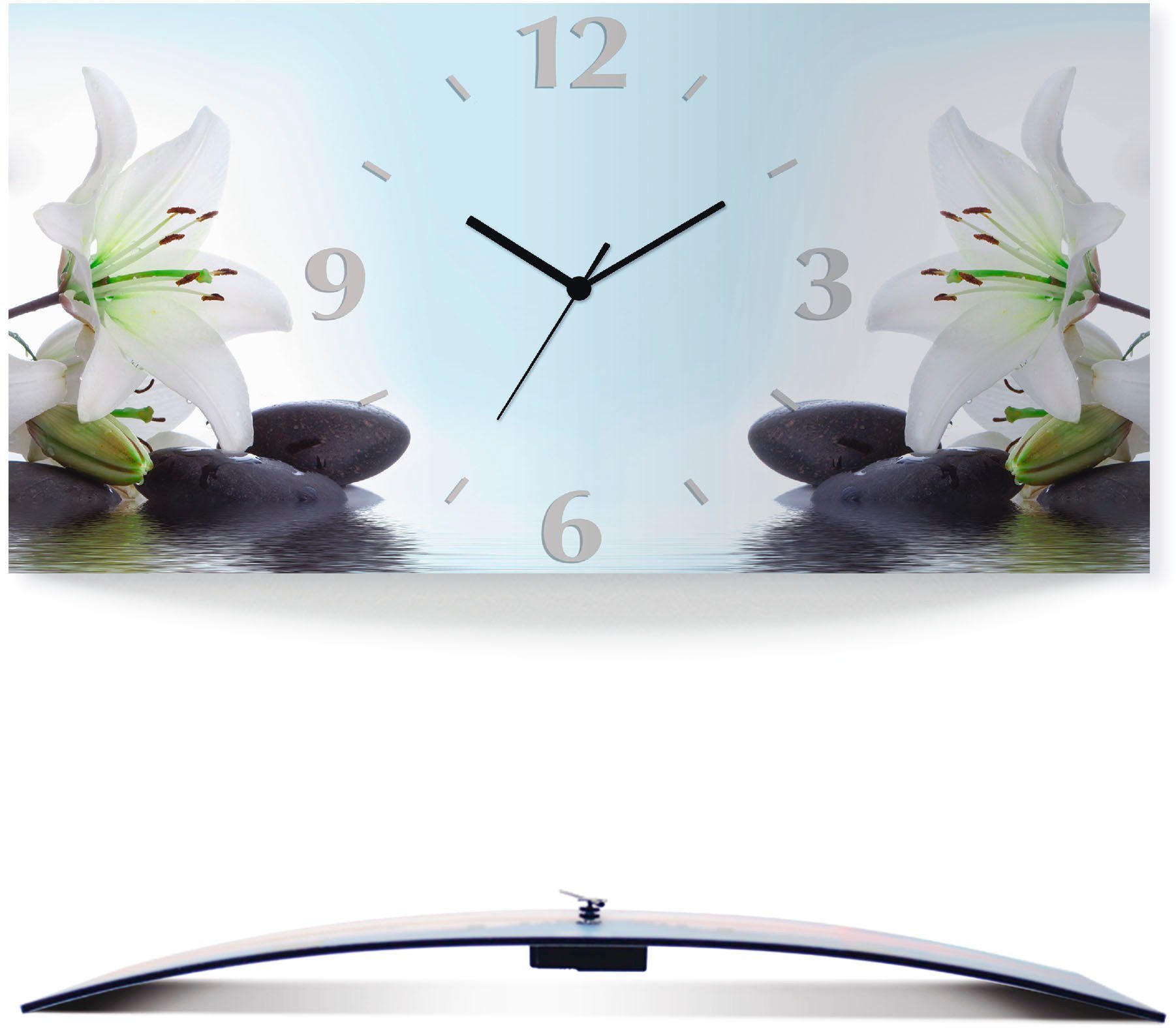 Artland Wanduhr Nadonna Lilien und Spa Steine im Wasser (wahlweise mit Quarz- oder Funkuhrwerk, lautlos ohne Tickgeräusche)
