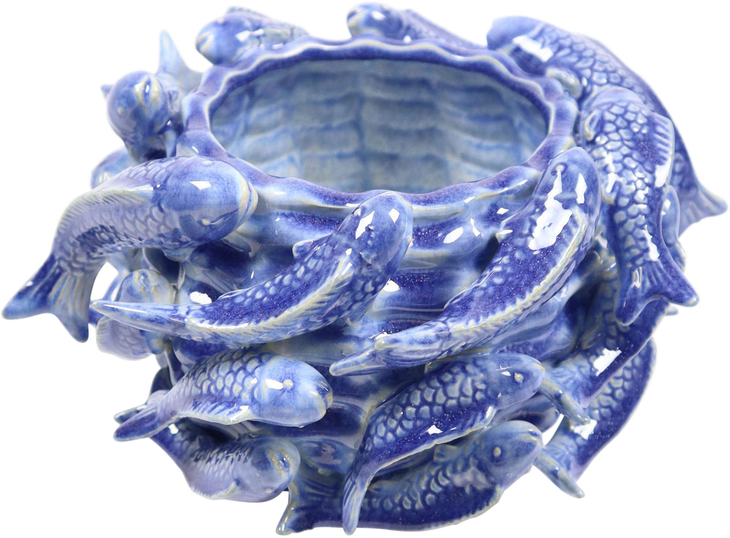 AM Design Dekovase aus Keramik, mit maritimem Fisch-Motiv in Blau
