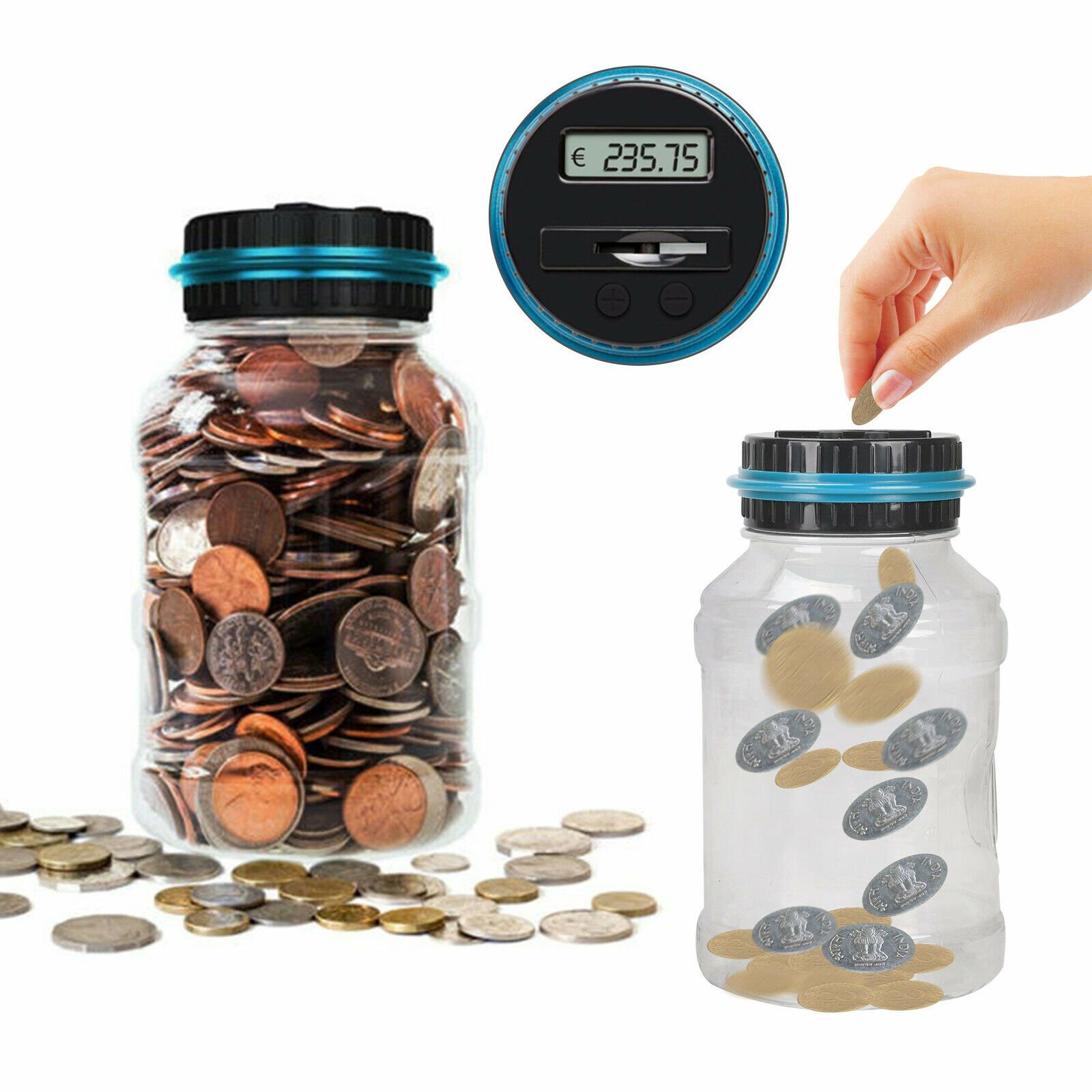 Digitale Spardose Mit LCD-Display – 1,8 L, Münzzähler, Mit Schloss, Transparent