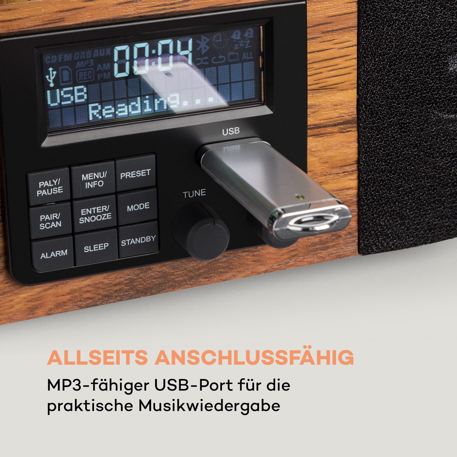 Auna Verticalo SE DAB Plattenspieler (Bluetooth, nostalgischer Plattenspieler mit vertikalem Plattenteller)