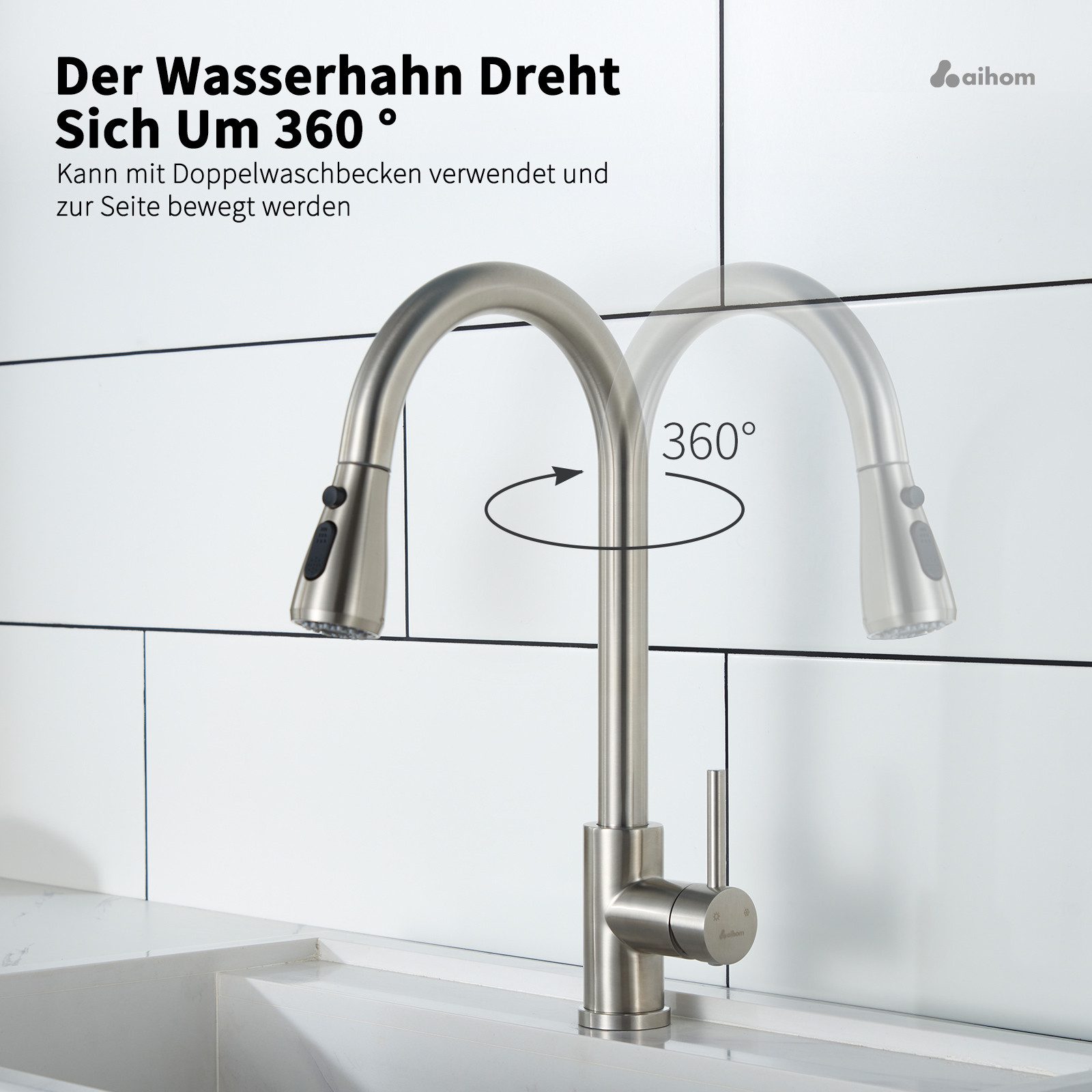 HOMELODY Spültischarmatur Hochdruck Wasserhahn Küche 360° günstig online kaufen