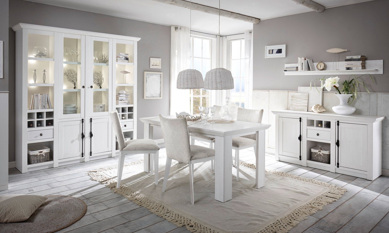 Furn.Design Esstisch Hooge (Küchentisch in Pinie weiß Landhaus, 160 x 90 cm)