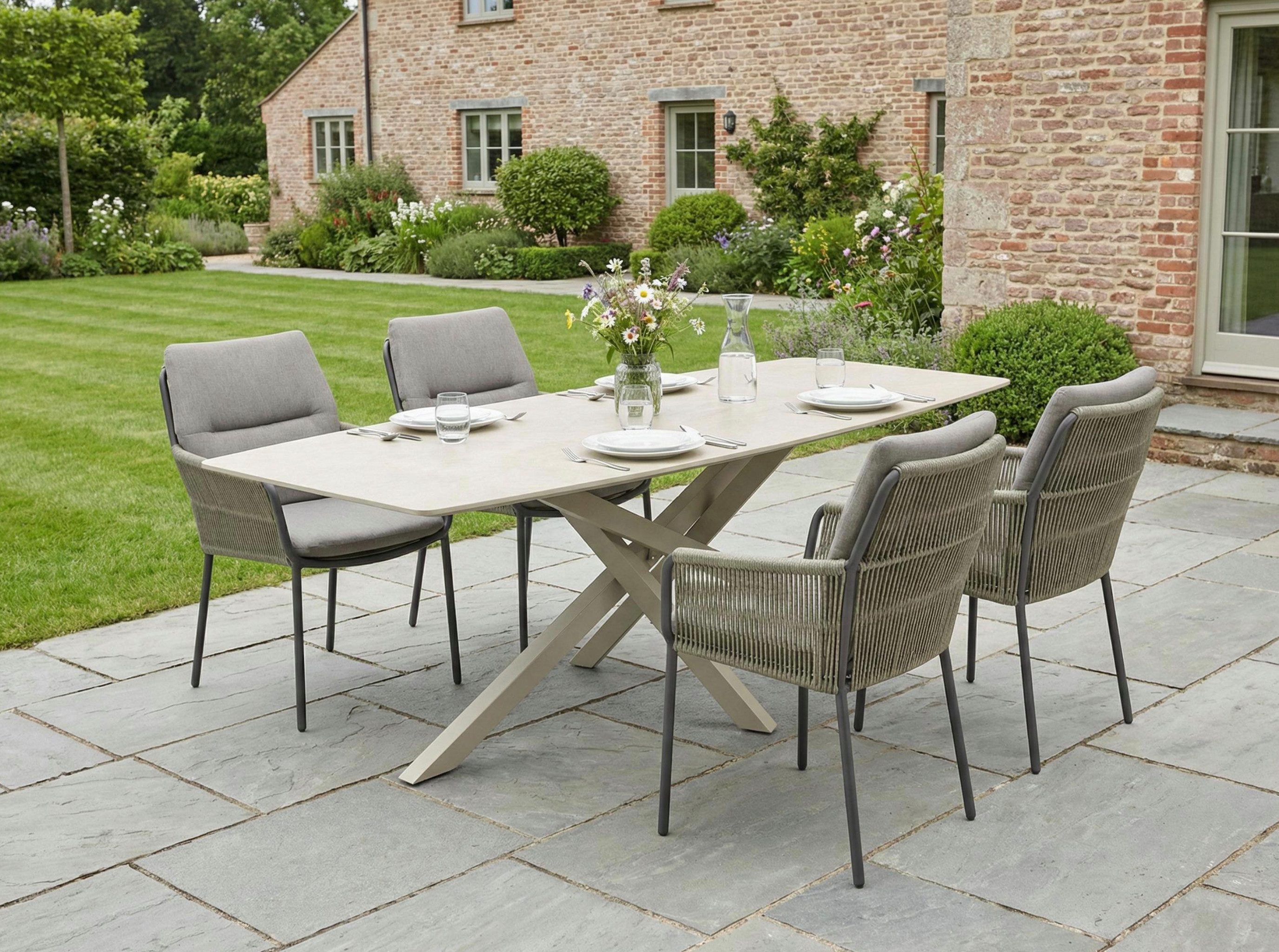 LC Garden Garten-Essgruppe Gartenset »Como« Gartentisch Beton-Optik & Armlehnstuhl Taupe Rope