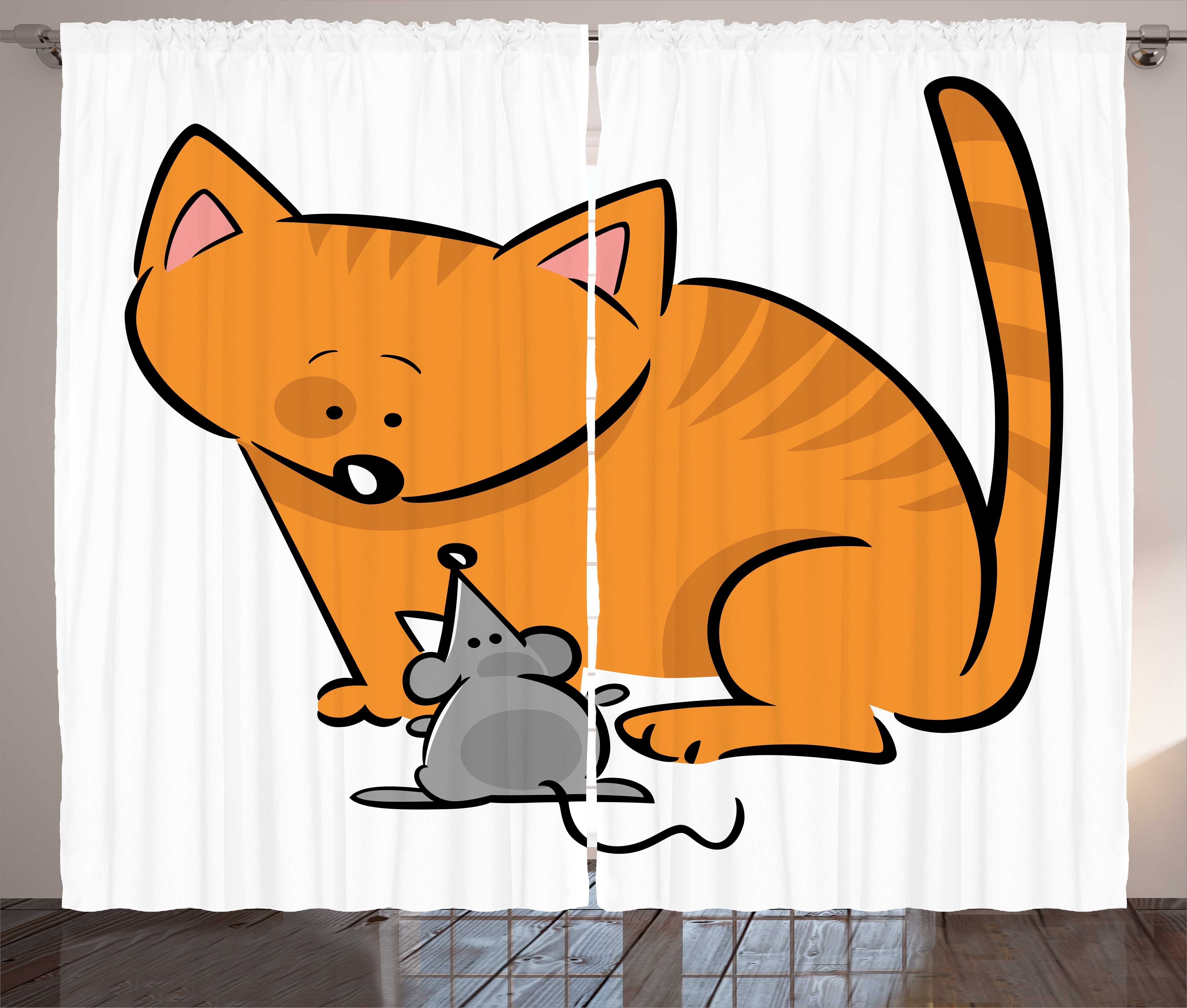 mit Schlafzimmer Graphical Cartoon Katz Schlaufen 'und und Gardine Maus Kräuselband Abakuhaus, Vorhang Haken,