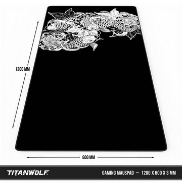 Titanwolf Gaming Mauspad XXXL Speed Mousepad 1200 x 600 x 3 mm, große Schreibtischauflage, rutschfest, abwaschbar, Geschwindigkeit & Präzision, Koi Tattoo 3