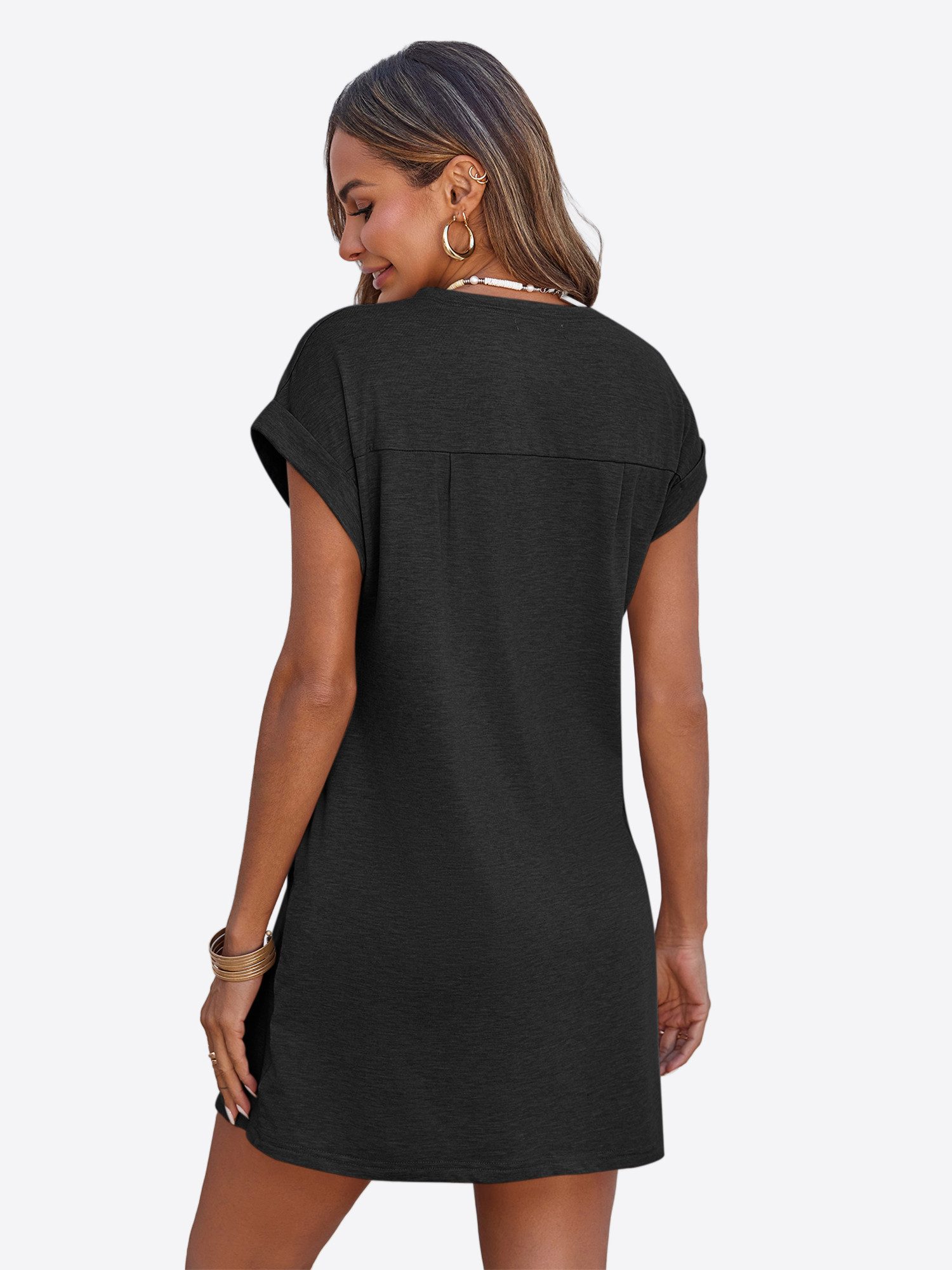 Imily Bela Minikleid Damen Sommerliches T-Shirt Kleid mit Taschen (Packung, 1-tlg., 1per-Pack) einfarbig