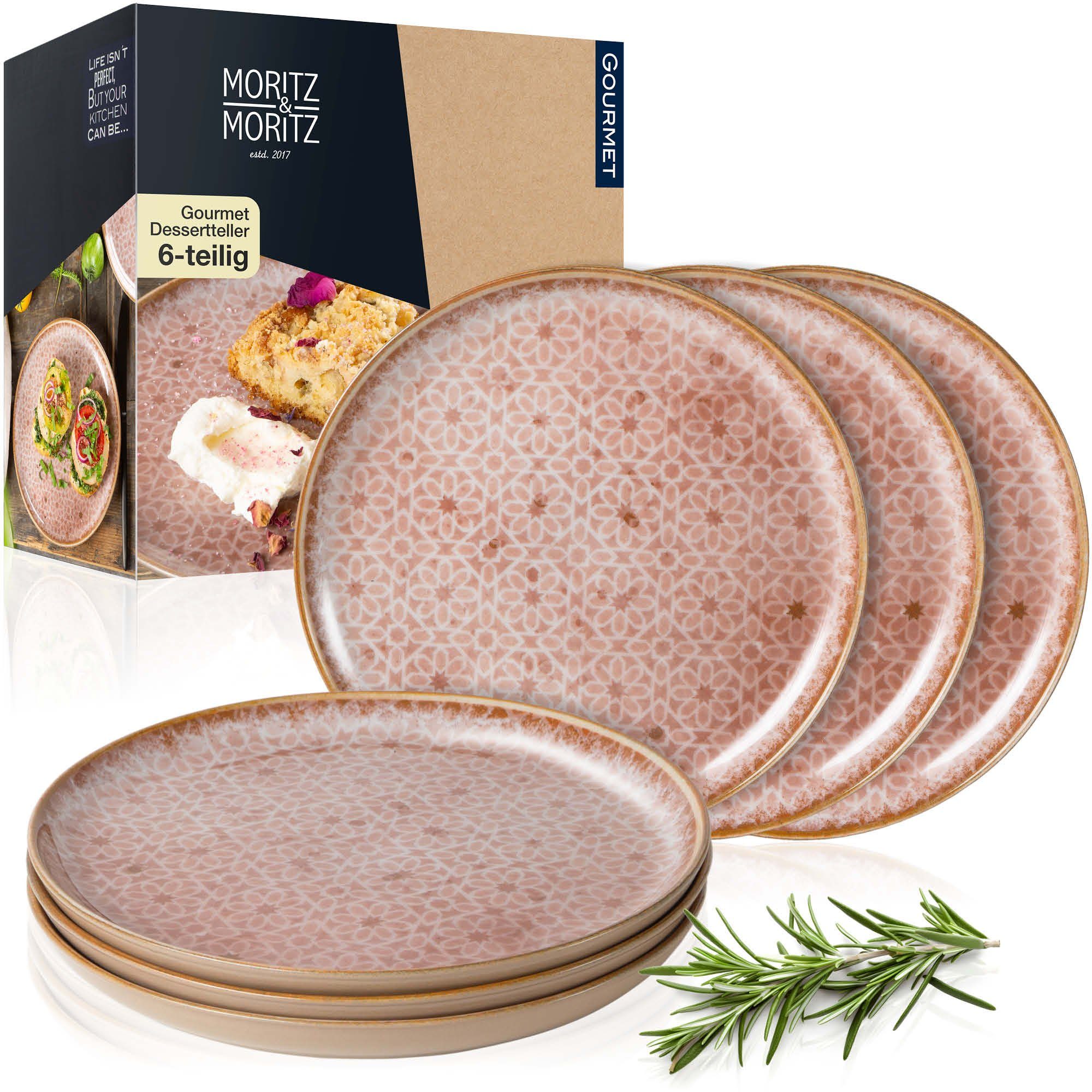 Moritz & Moritz Tafelservice TERRA Dessertteller Rosa (6-tlg), 6 Personen, für 6 Personen - spülmaschinen- und mikrowellengeeignet