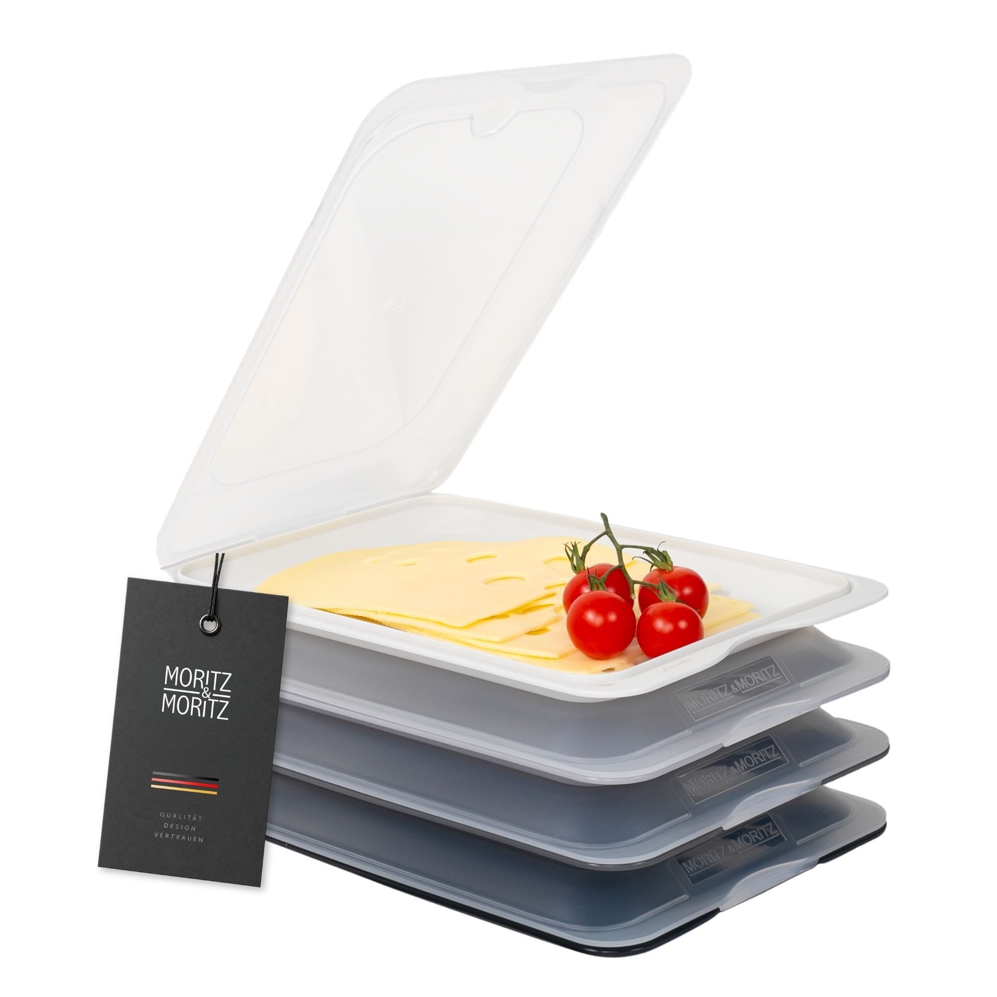 Moritz & Moritz Frischhaltedose Frischhaltedose 4er Set Aufschnittdosen stapelbar - dunkel, Kunststoff, (Set, 4-tlg., Set), Inkl. 4 Sticker, mit Deckel für Optimales Frischhalten