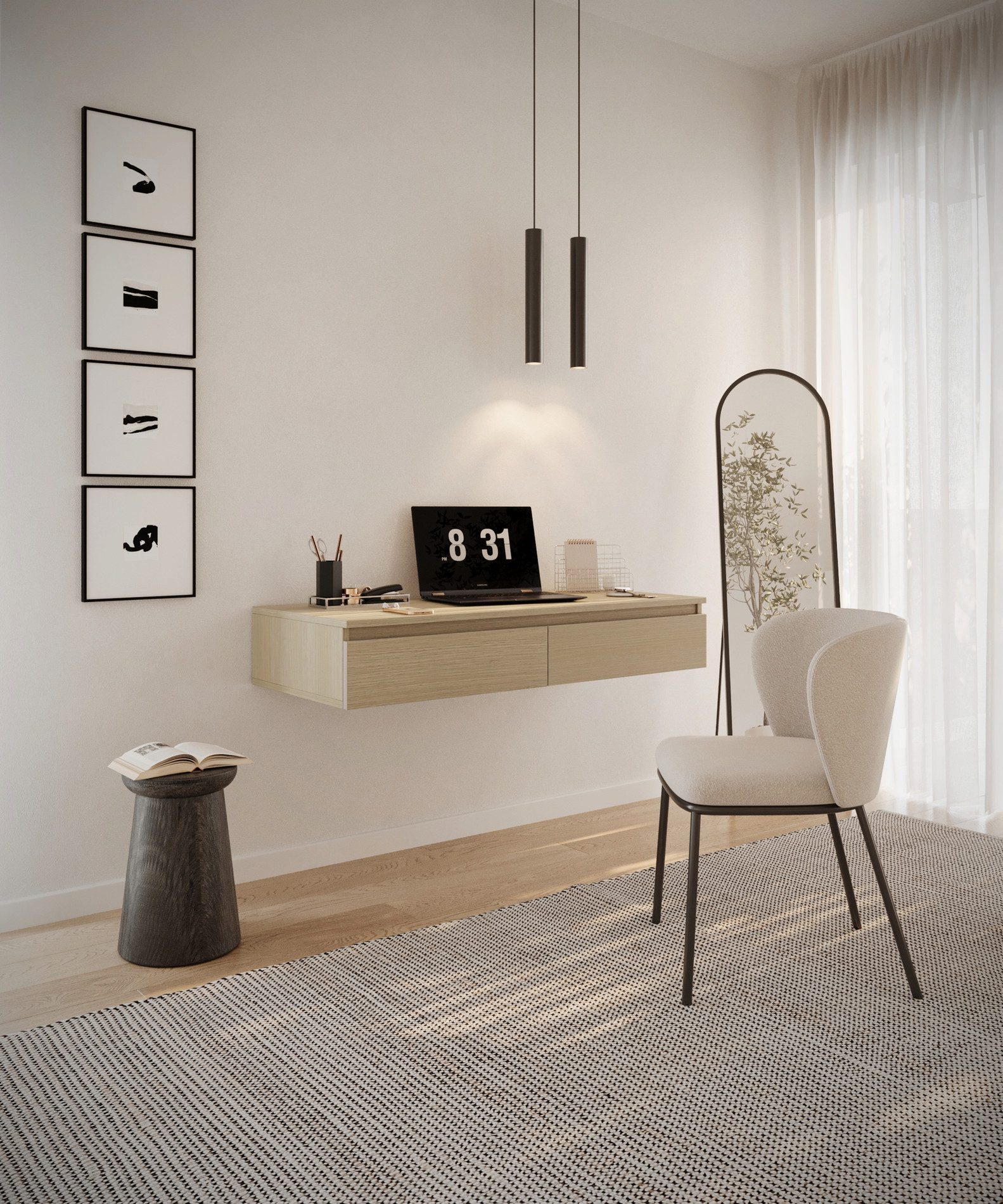 Selsey Schminktisch BEMMI, Hängeschreibtisch Schminktisch mit 2 Schubladen 120 cm breit