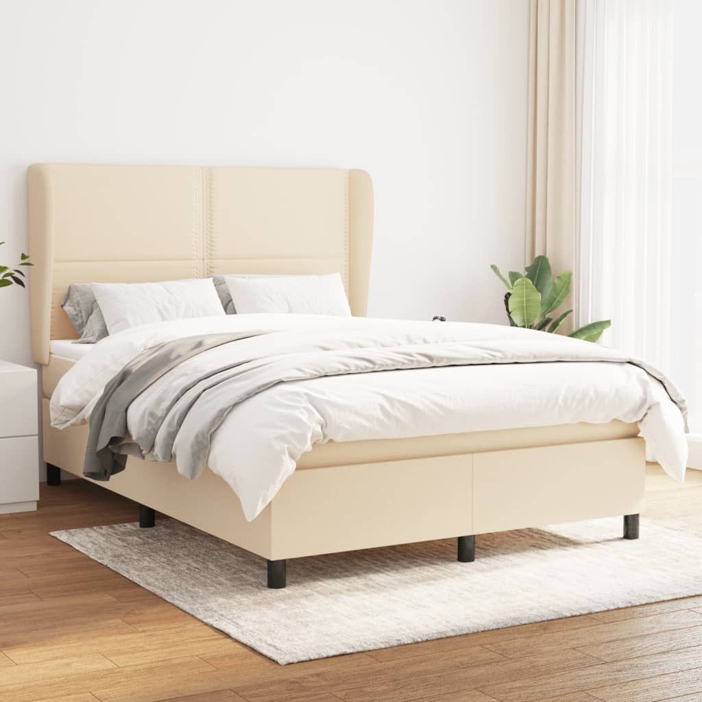 Bett Boxspringbett Creme 193x147x118/128 cm mit Matratze und Auflage