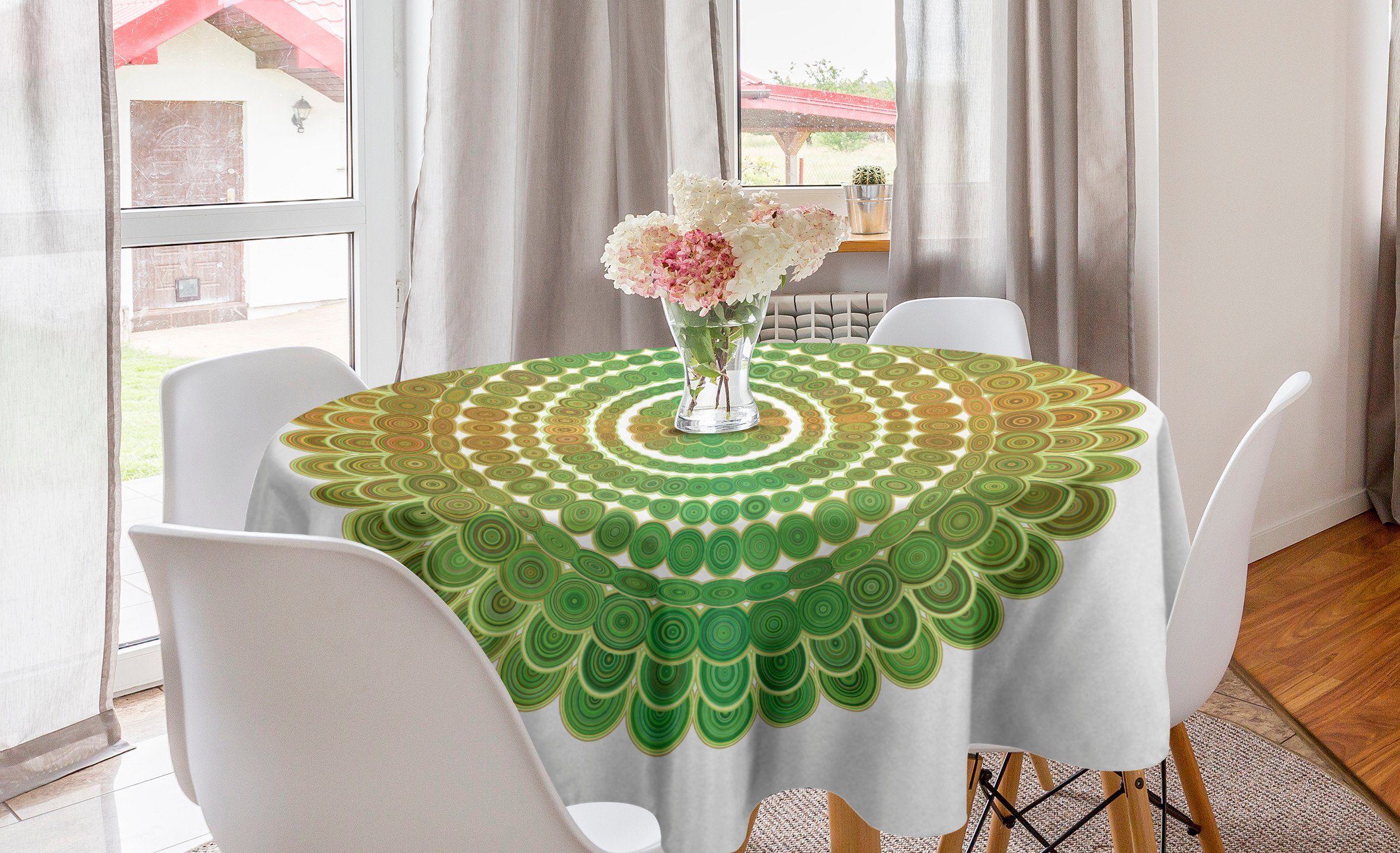 Abakuhaus Tischdecke Kreis Tischdecke Abdeckung für Esszimmer Küche Dekoration, grüne Mandala Kreis-Skala-Muster
