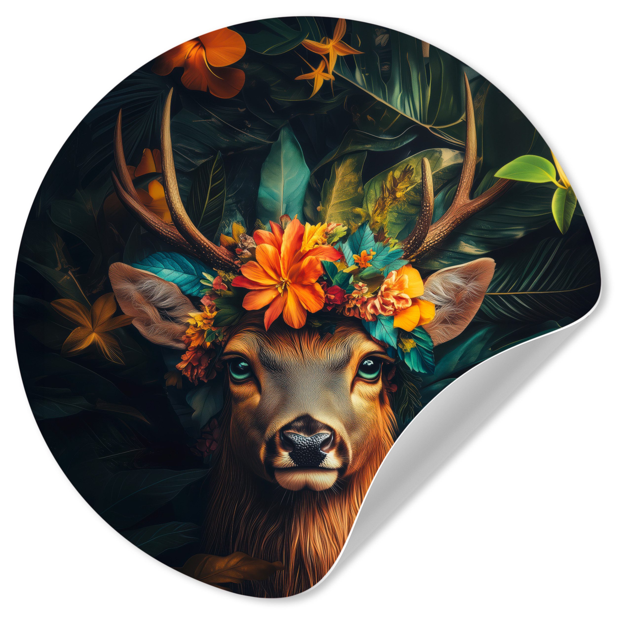 MuchoWow Wandsticker Hirsche - Blumen - günstig online kaufen