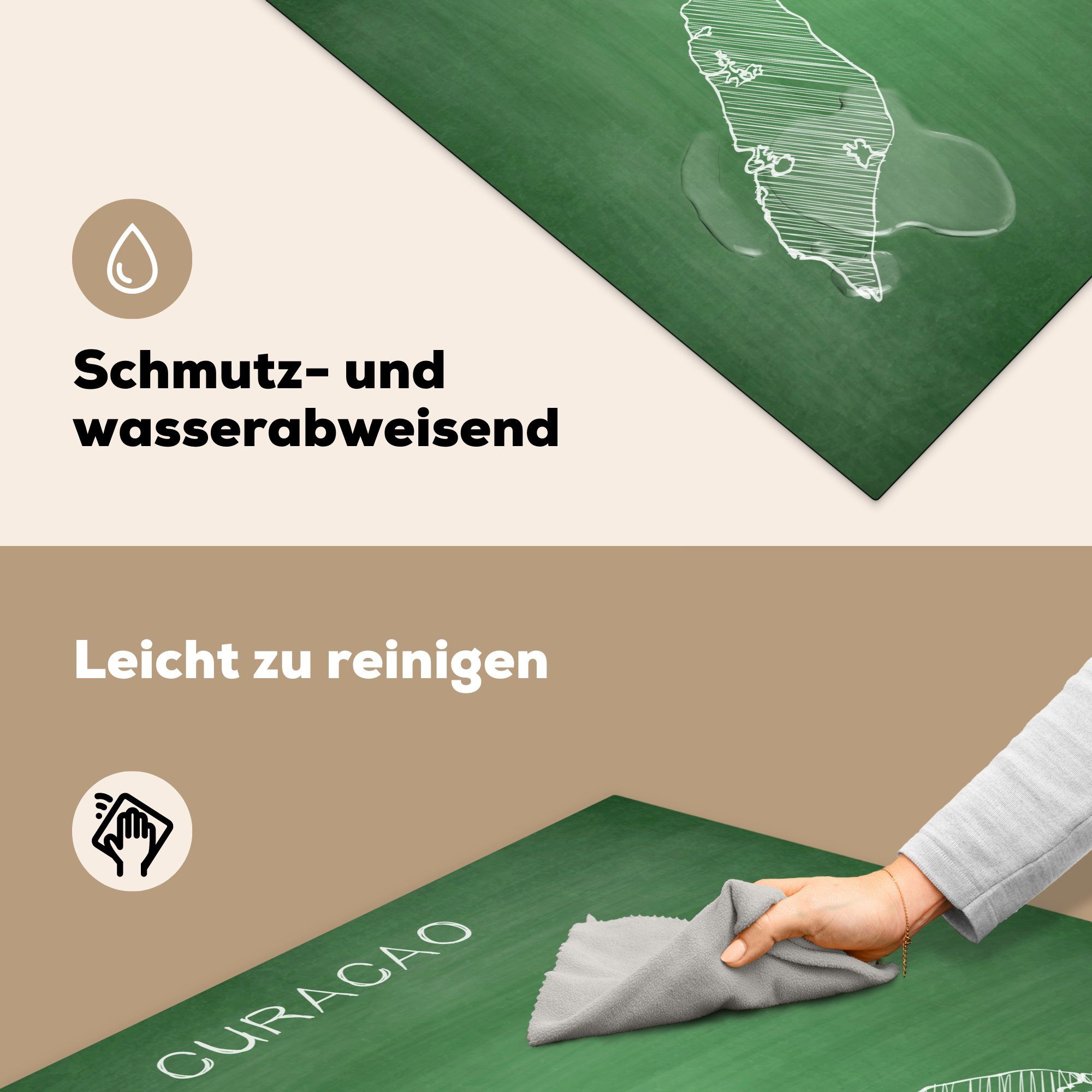 78x78 küche auf tlg), Illustration Herdblende-/Abdeckplatte Arbeitsplatte Curaçao für cm, Eine (1 von Ceranfeldabdeckung, Kreidetafel, grünen einer MuchoWow Vinyl,