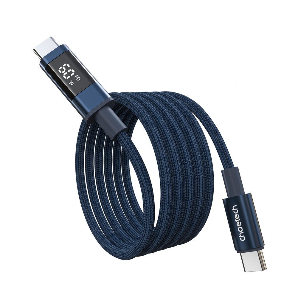 Choetech Ladekabel Datenkabel Schnellladekabel USB-Kabel, USB-C, USB-C (120.0 cm), Digitalanzeige, 60 W Power Delivery, Nylongeflecht