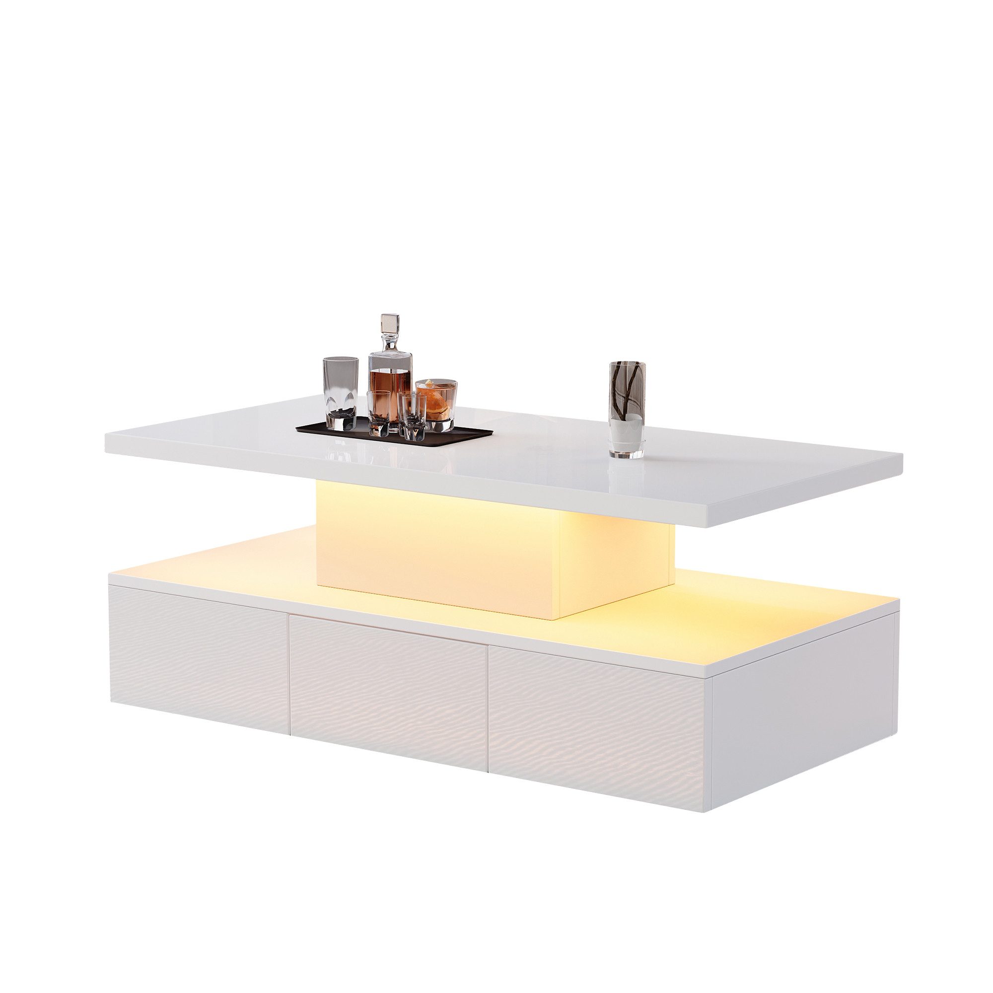 KLAM HOME Couchtisch Moderner Couchtisch mit LED-Beleuchtung (Zweistufiger günstig online kaufen