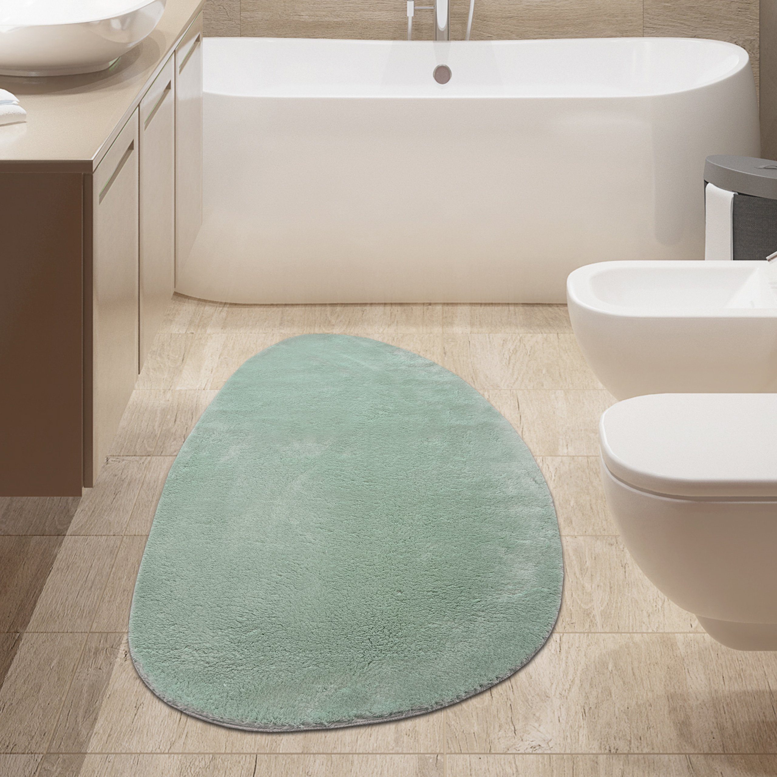 Teppich Designer Badezimmer WC-Teppich – weich – in grün, TeppichHome24,  rechteckig, Höhe: 18 mm